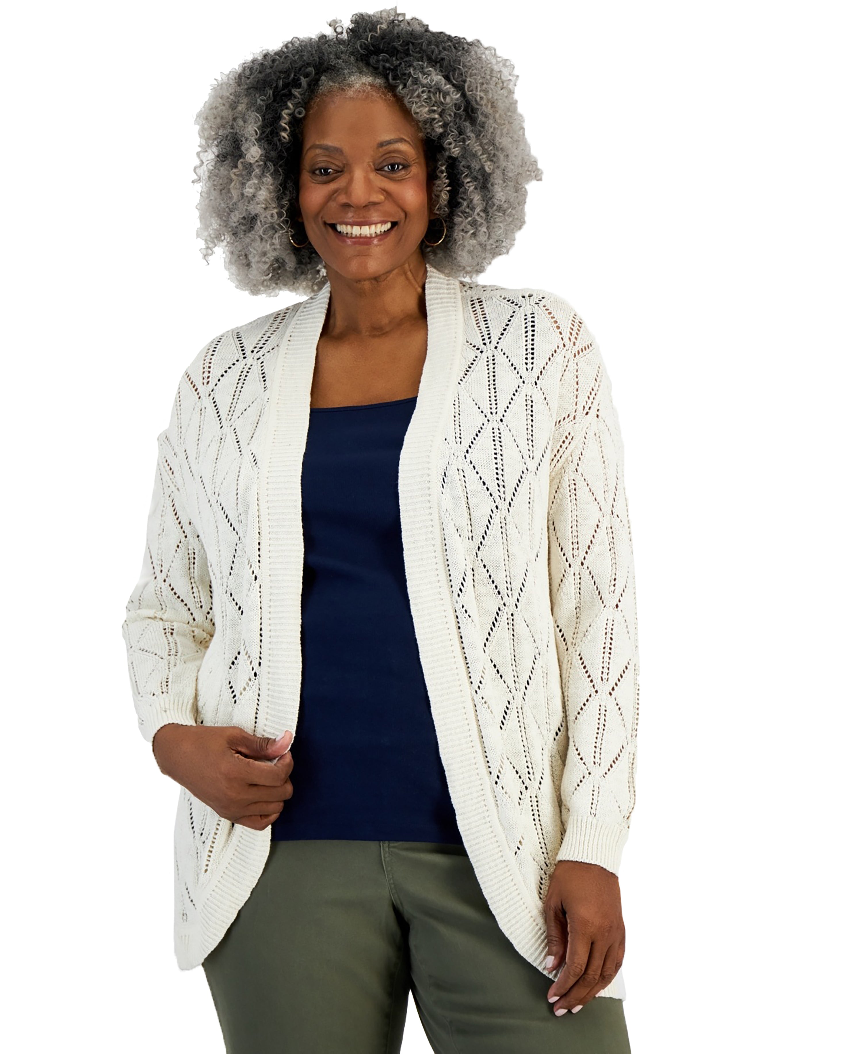 Plus Size Open-Front Pointelle Cardigan