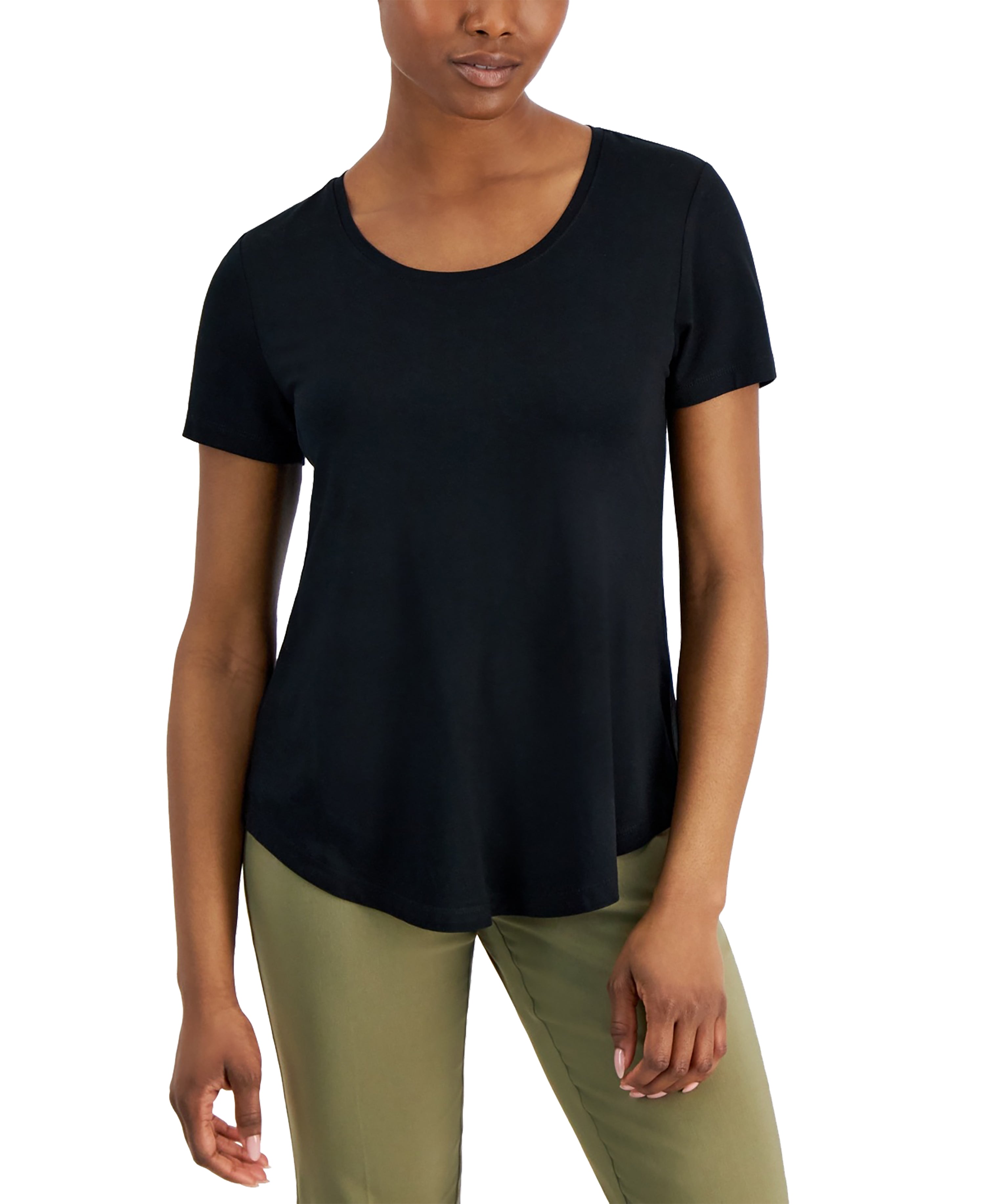 Petite Solid Rayon Span Short-Sleeve Top