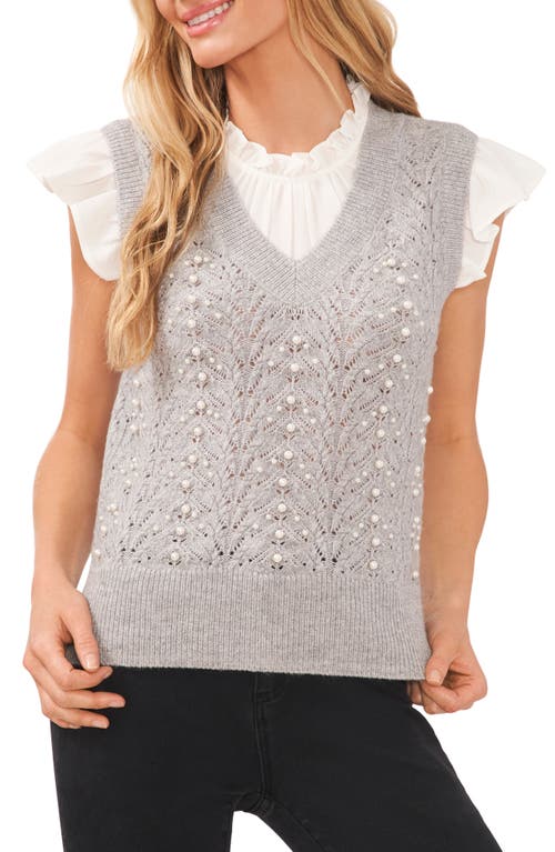 Women's V-Neck Imitation Pearl Detail Cable Vest