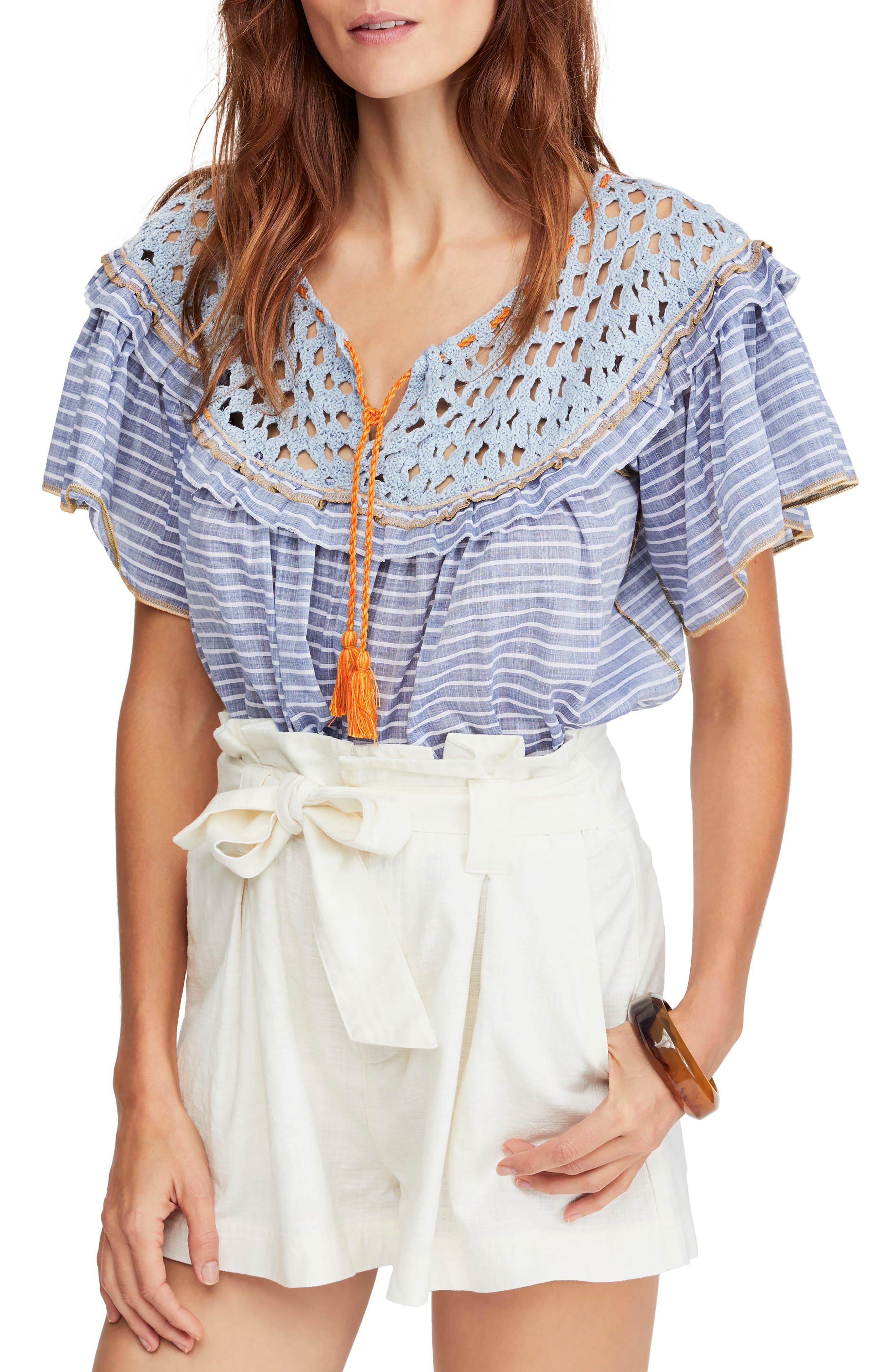 Free People Allora Allora Cotton Striped Ruffled Top