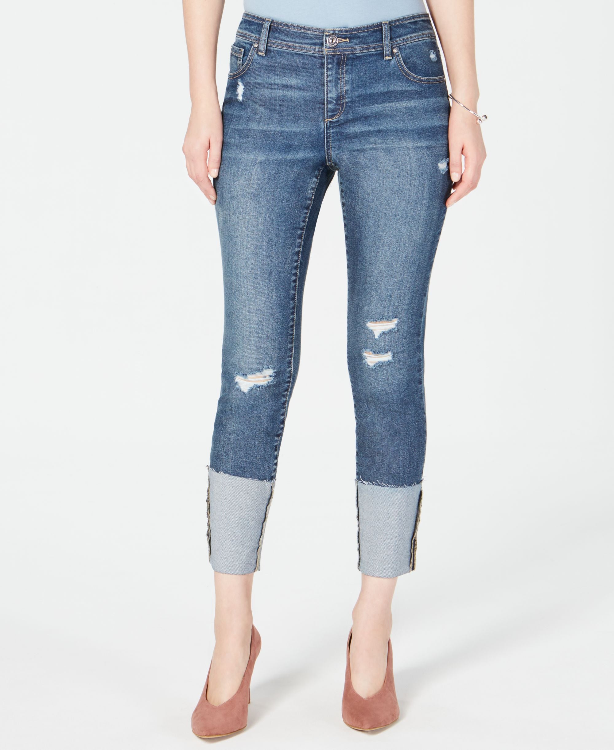 Ripped Cuffed Skinny Jeans