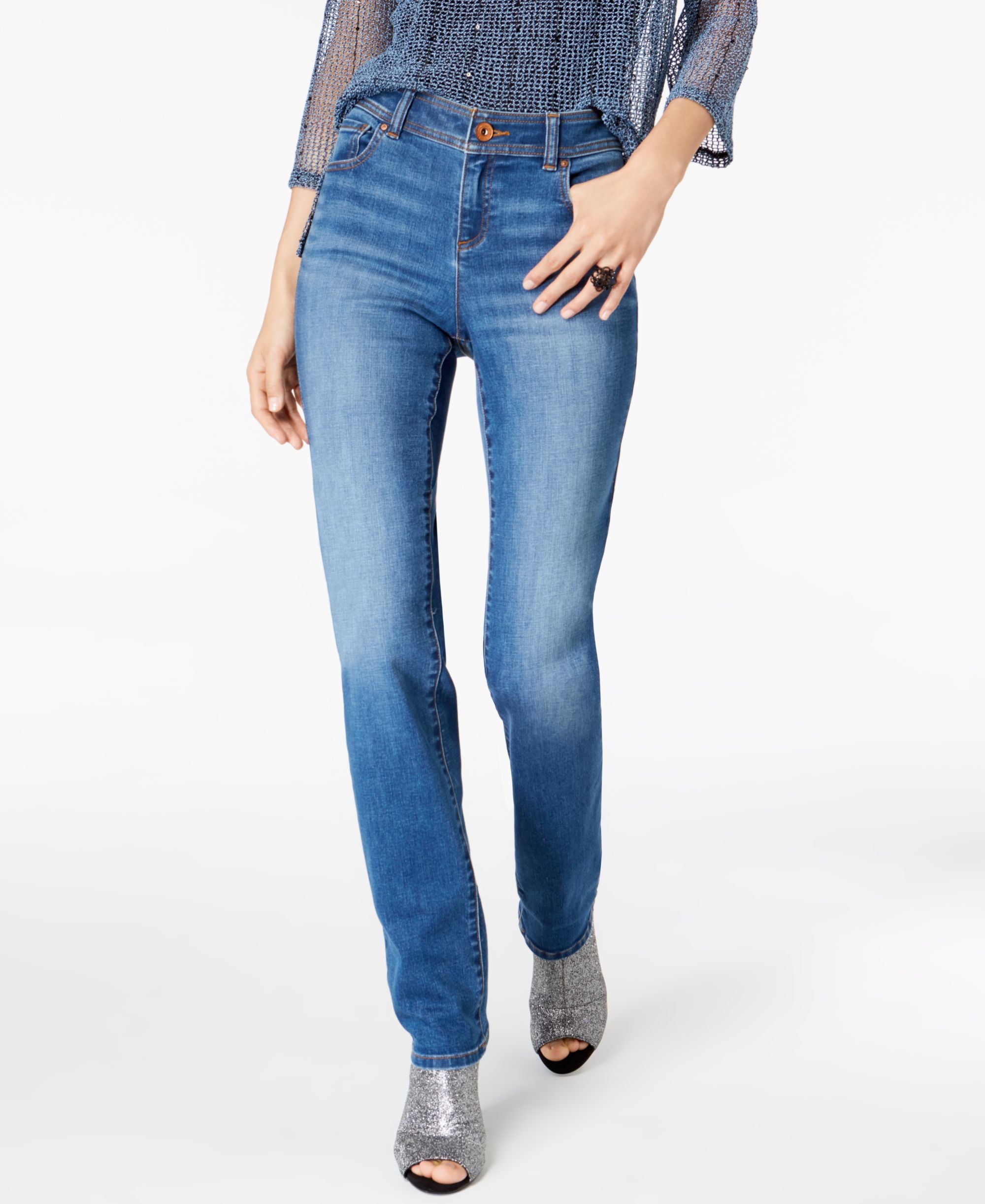 Mid Rise Straight Leg Jeans