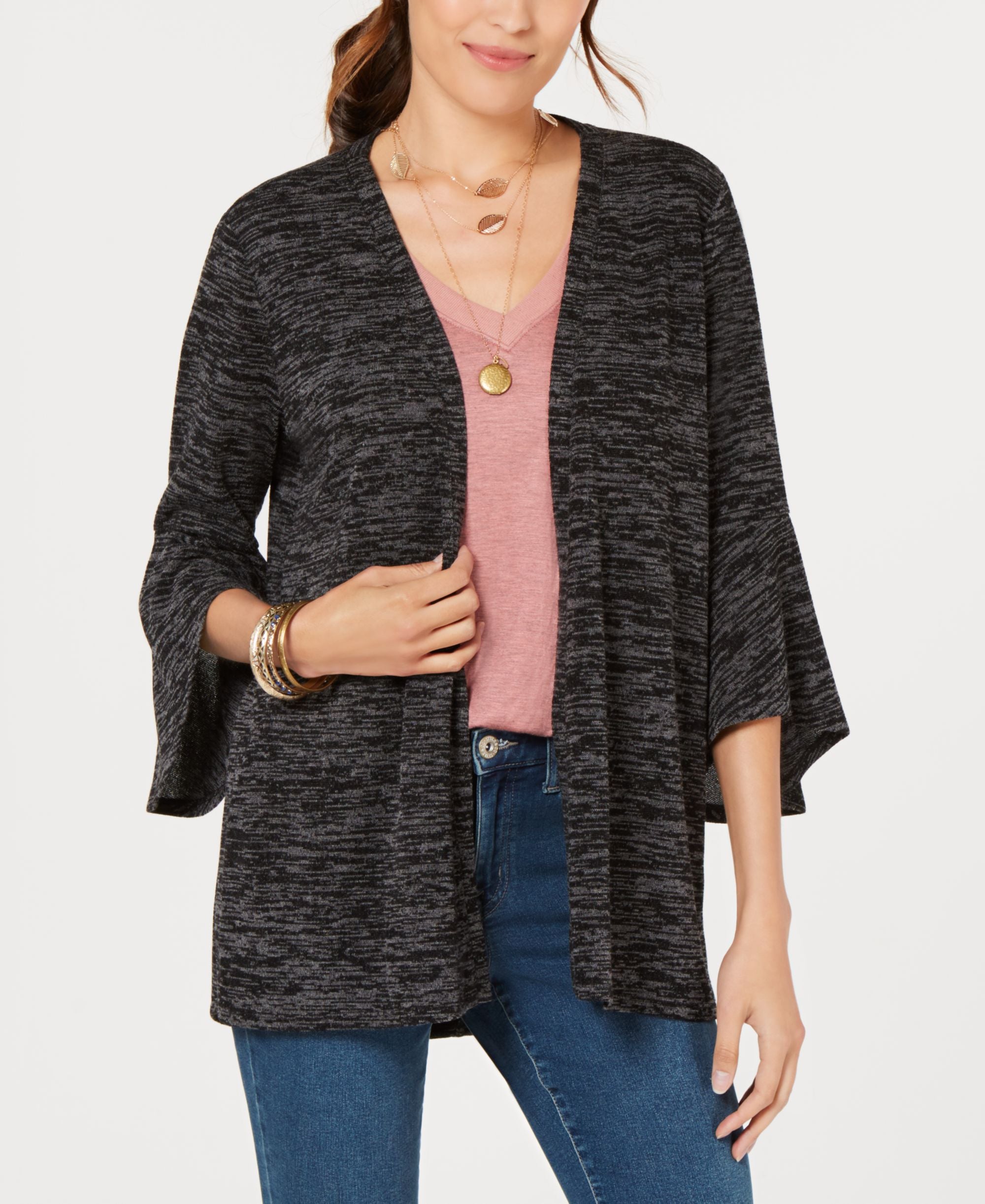 Style & Co Flared Sleeve Open Front Cardigan