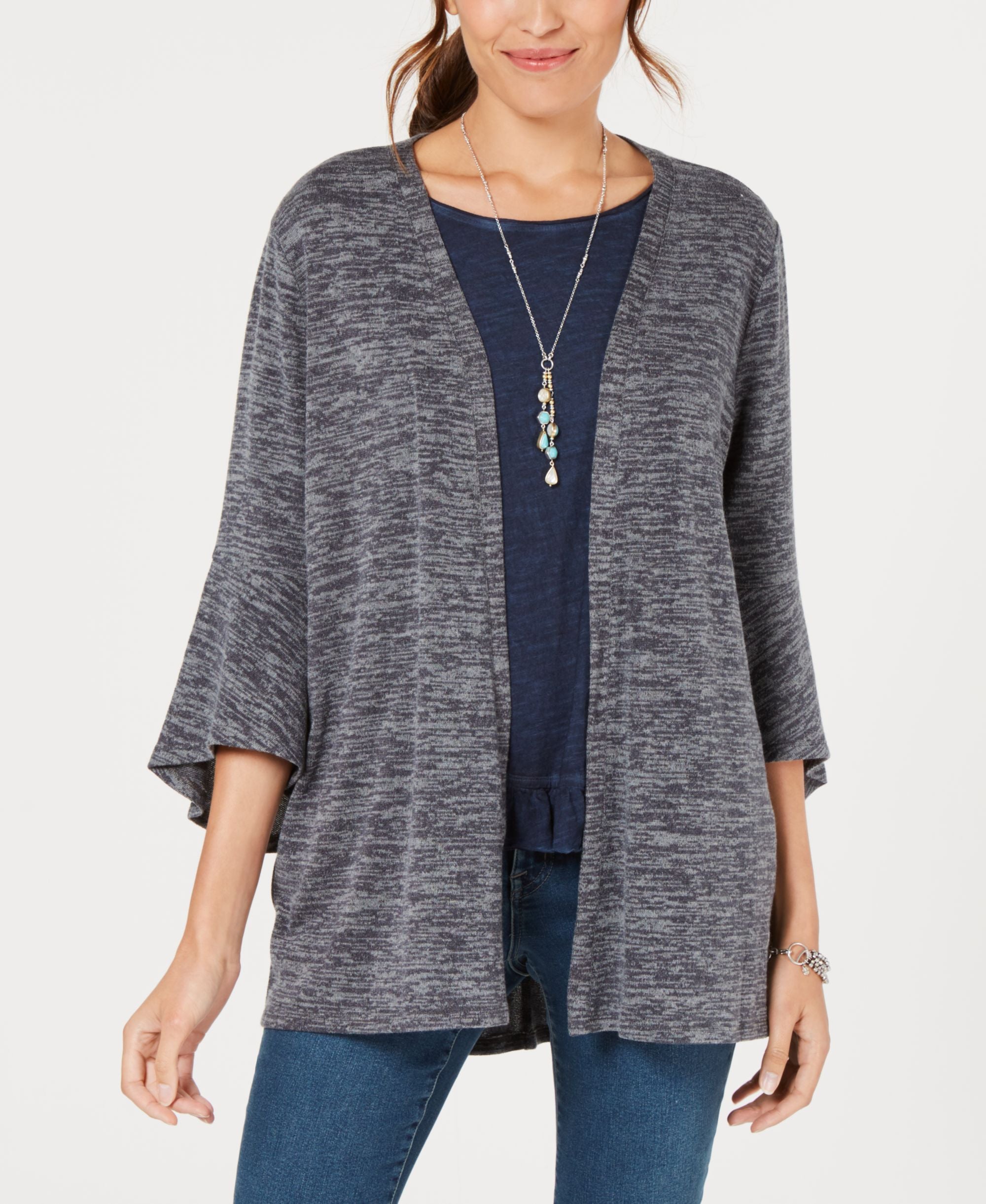 Style & Co Flared Sleeve Open Front Cardigan