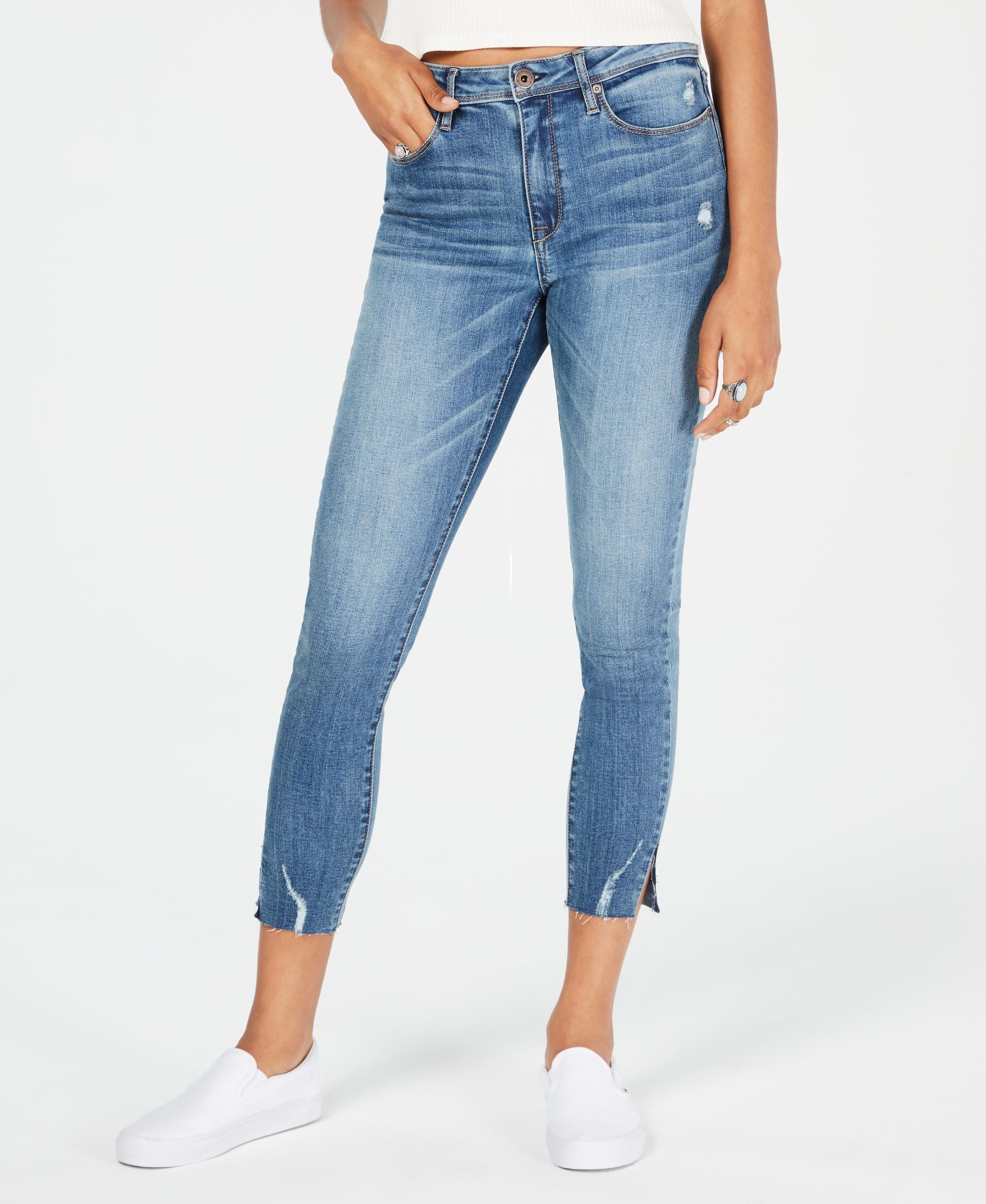 American Rag Juniors Mid Rise Razor Raw Hem Skinny Jeans