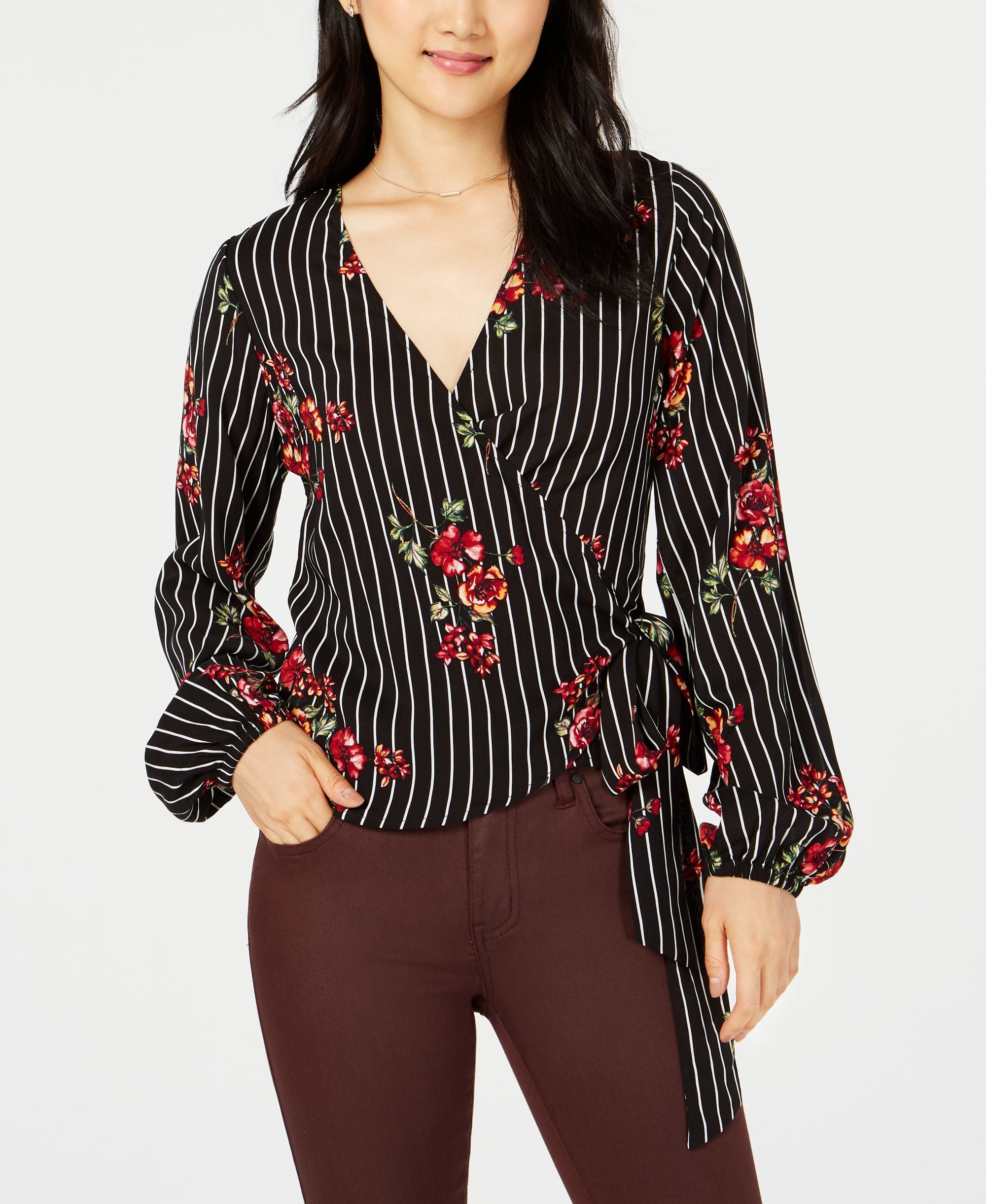 Project 28 Nyc Floral Stripe Printed Wrap Blouse