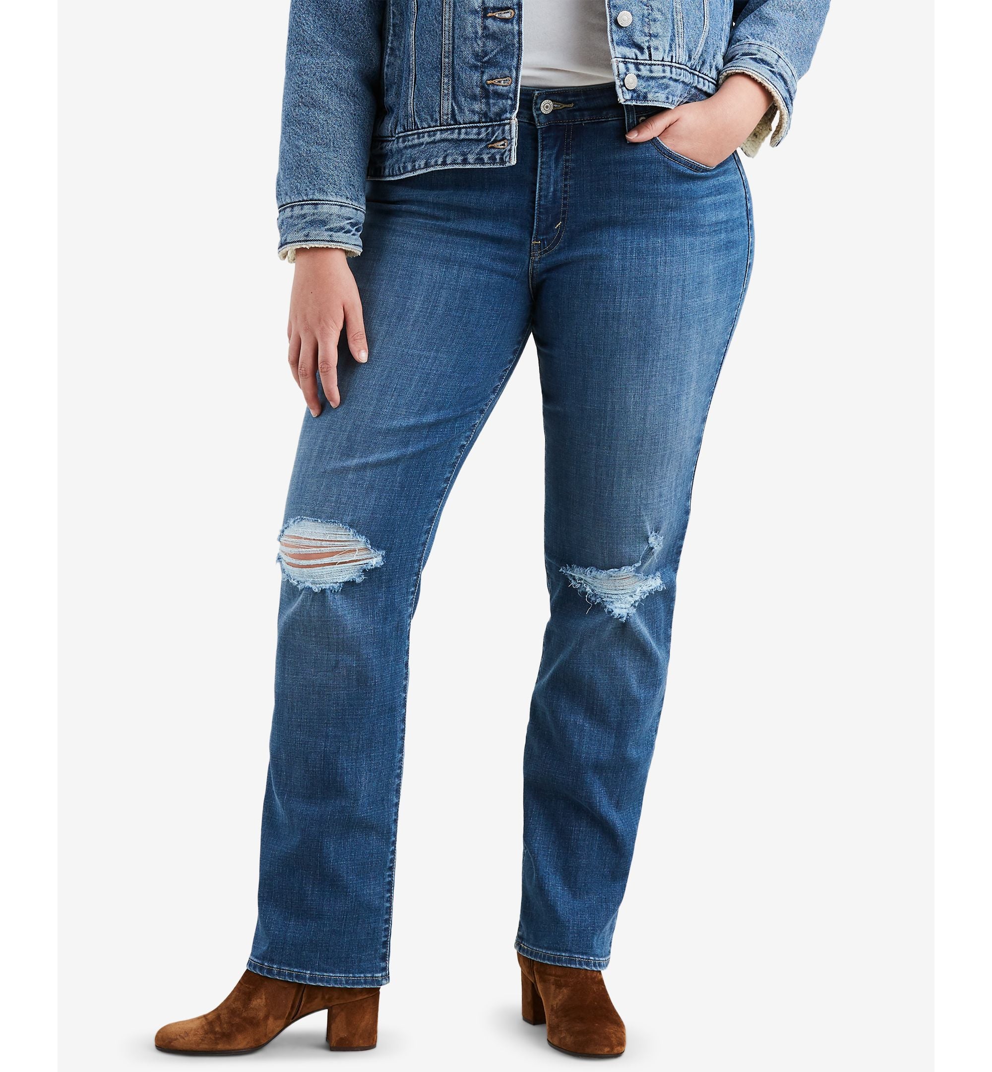 Levis Plus Size 414 Distressed Straight Jeans