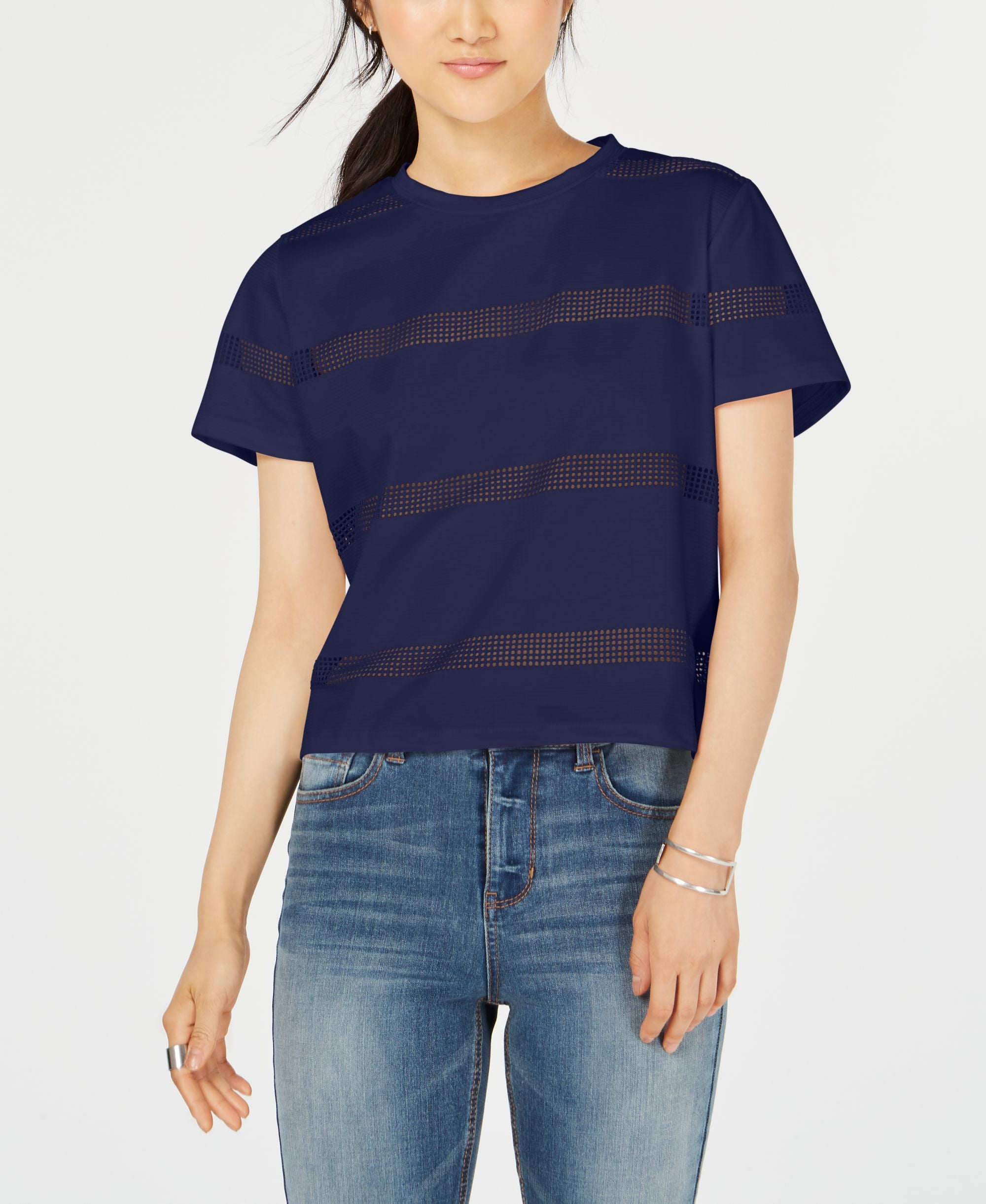 Gypsies Moondust Juniors Striped Mesh T-Shirt