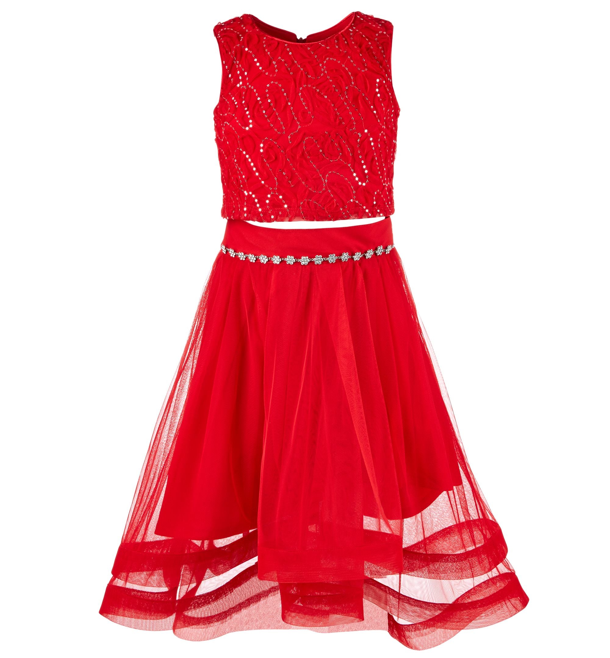 Beautees Big Girls 2 Pc. Embellished Soutache Top Skirt Set