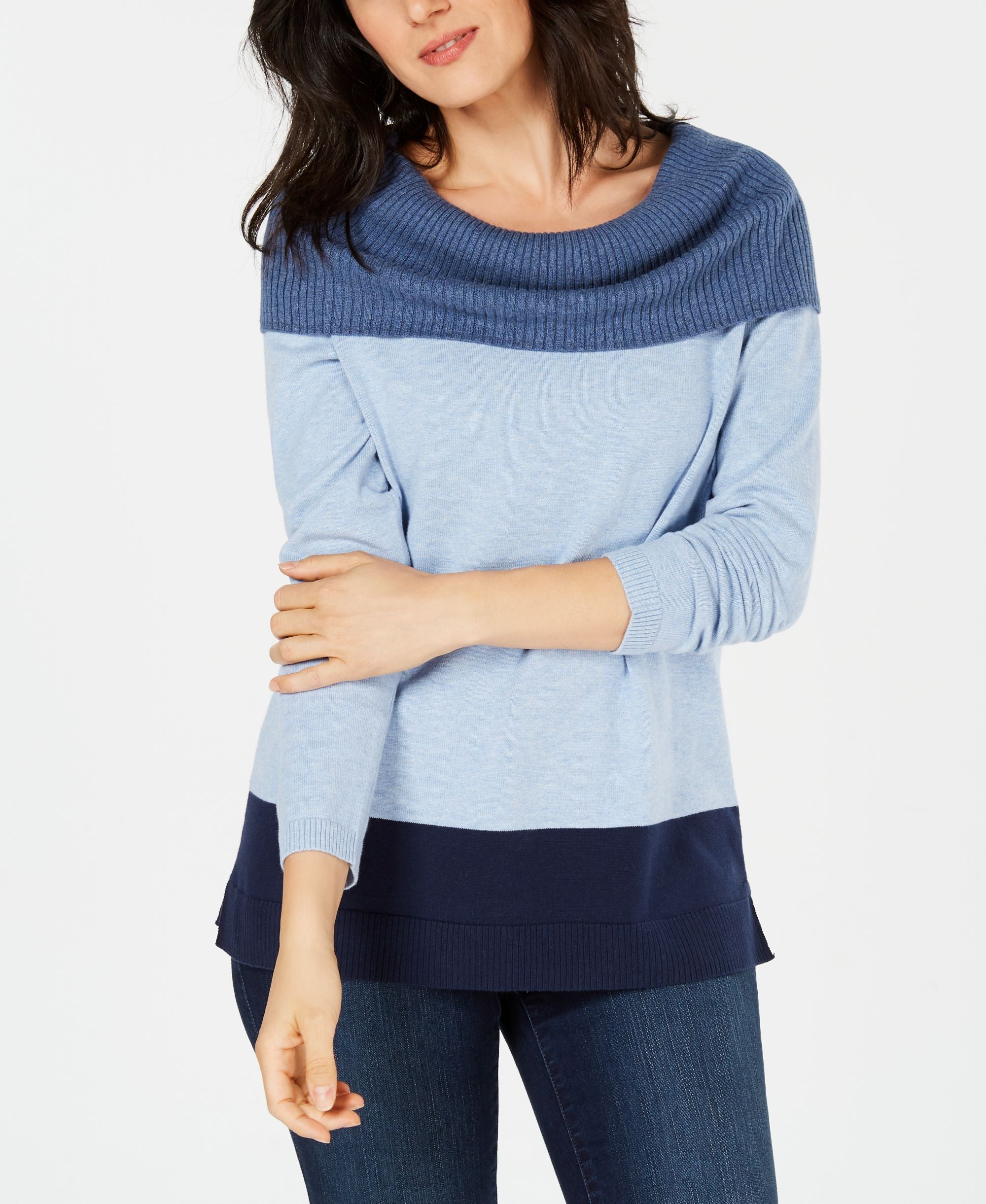 Karen Scott Cotton Colorblocked Cowl Neck Sweater