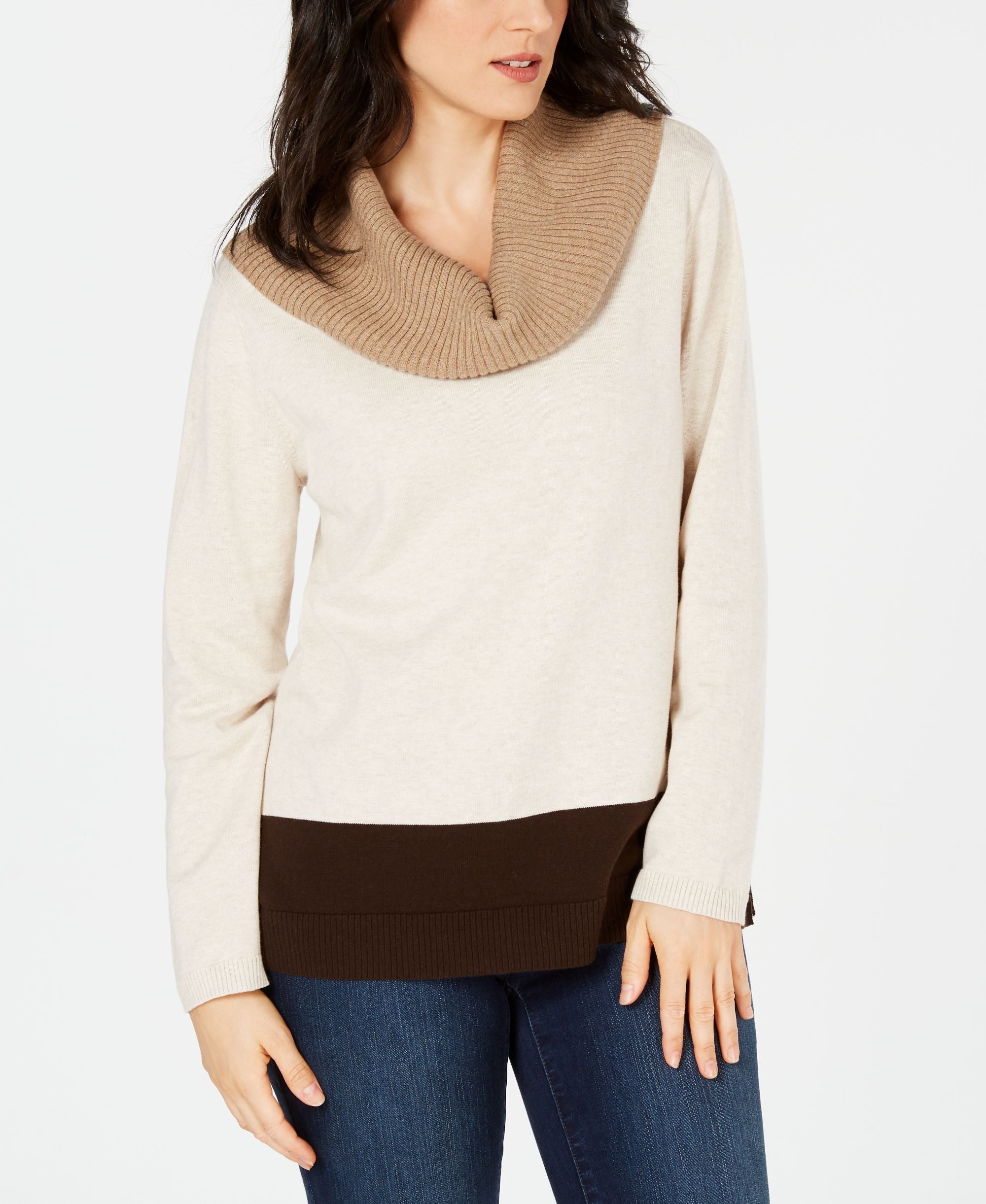 Karen Scott Petite Cotton Colorblocked Sweater