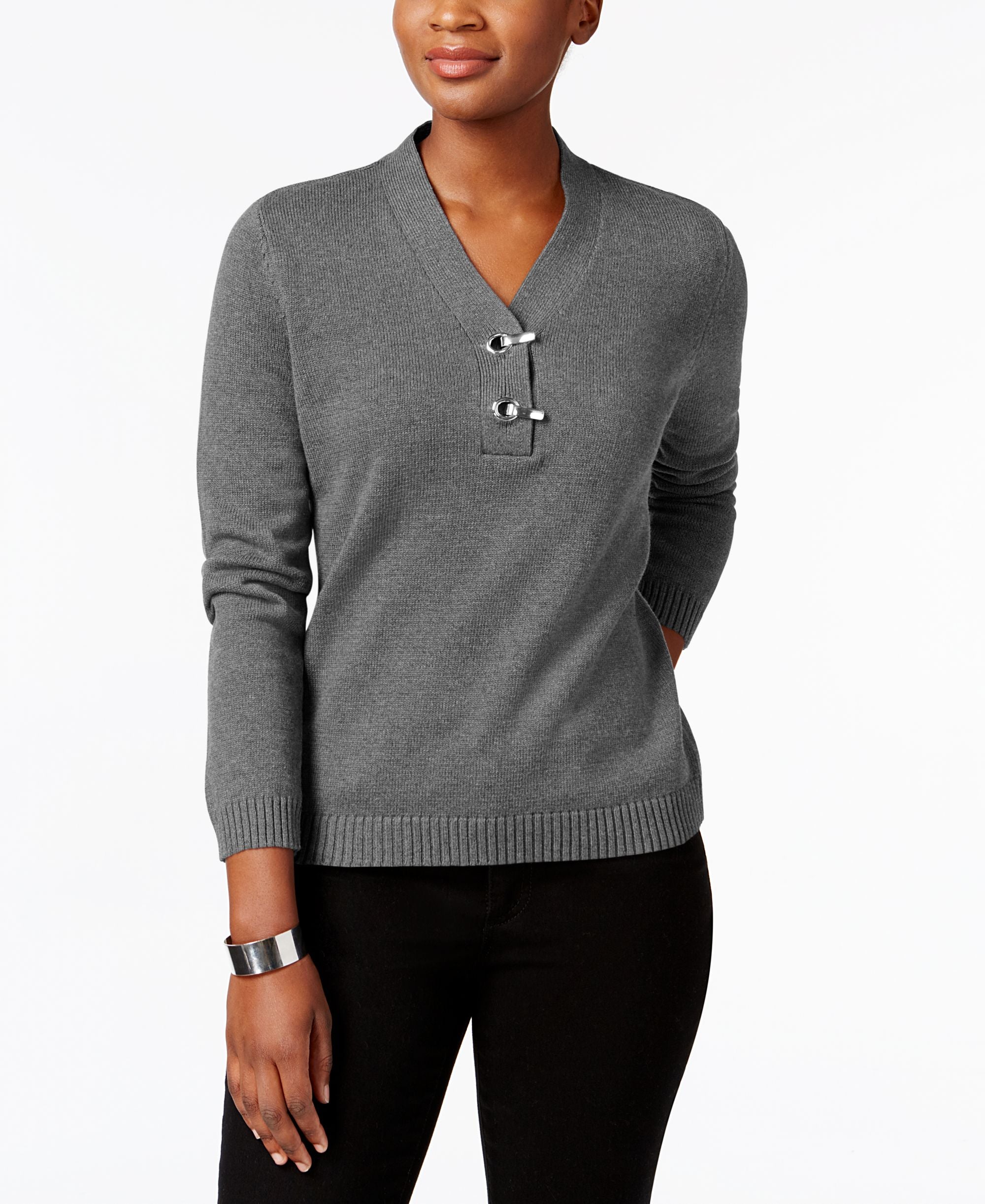 Karen Scott Cotton Hardware Detail Sweater