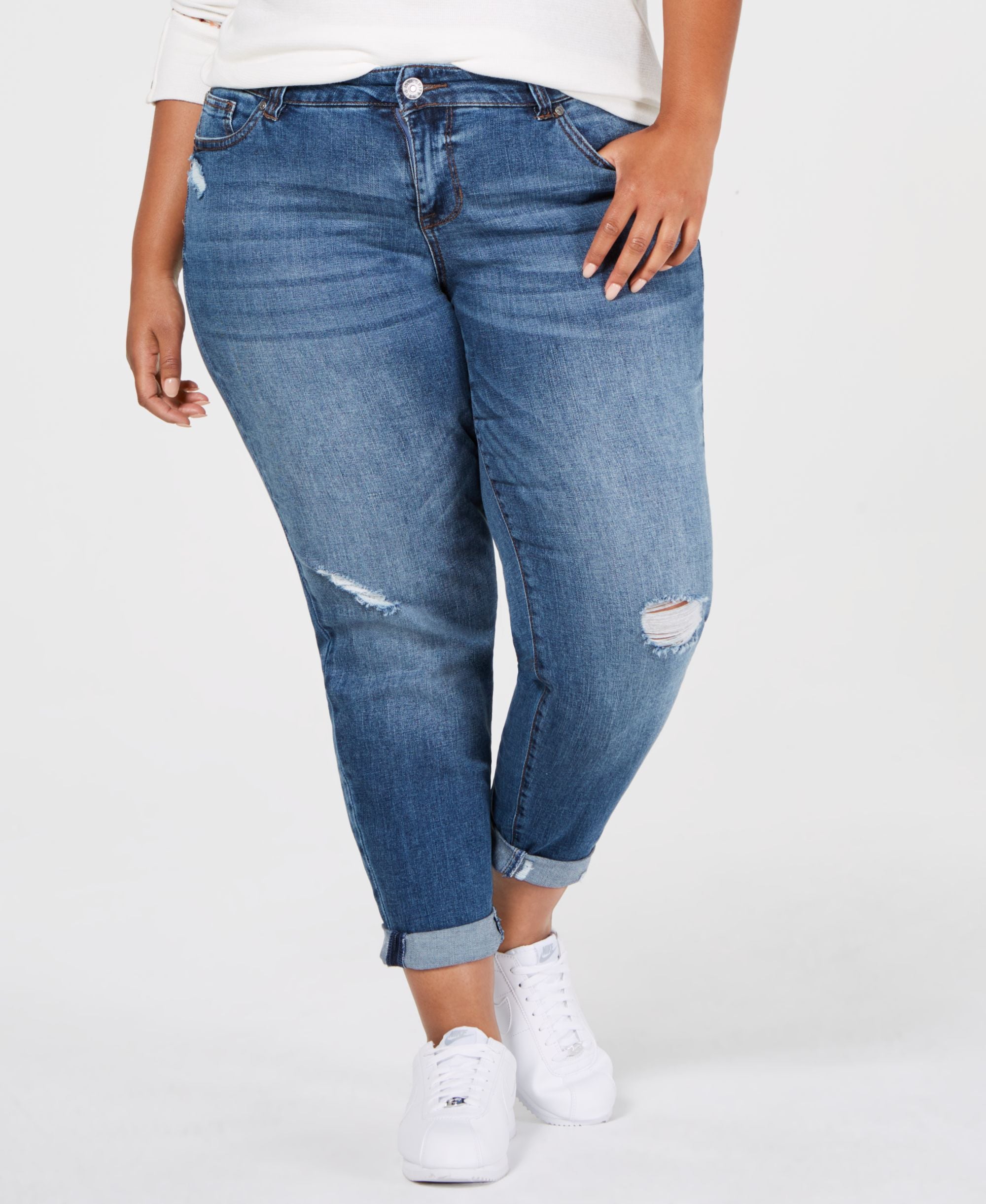 Celebrity Pink Trendy Plus Size Ripped Girlfriend Fit Jeans