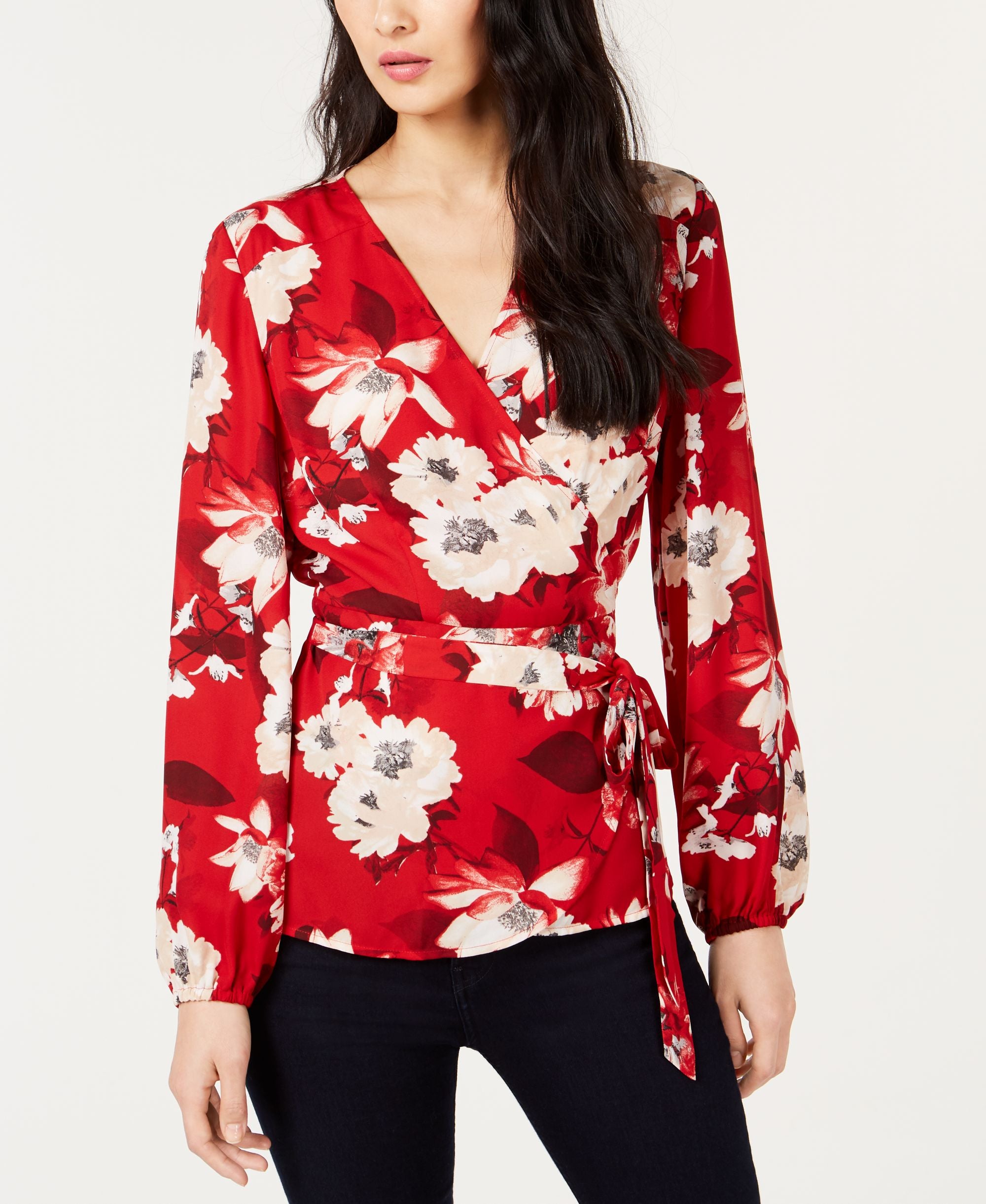 Petite Floral Print Wrap Top