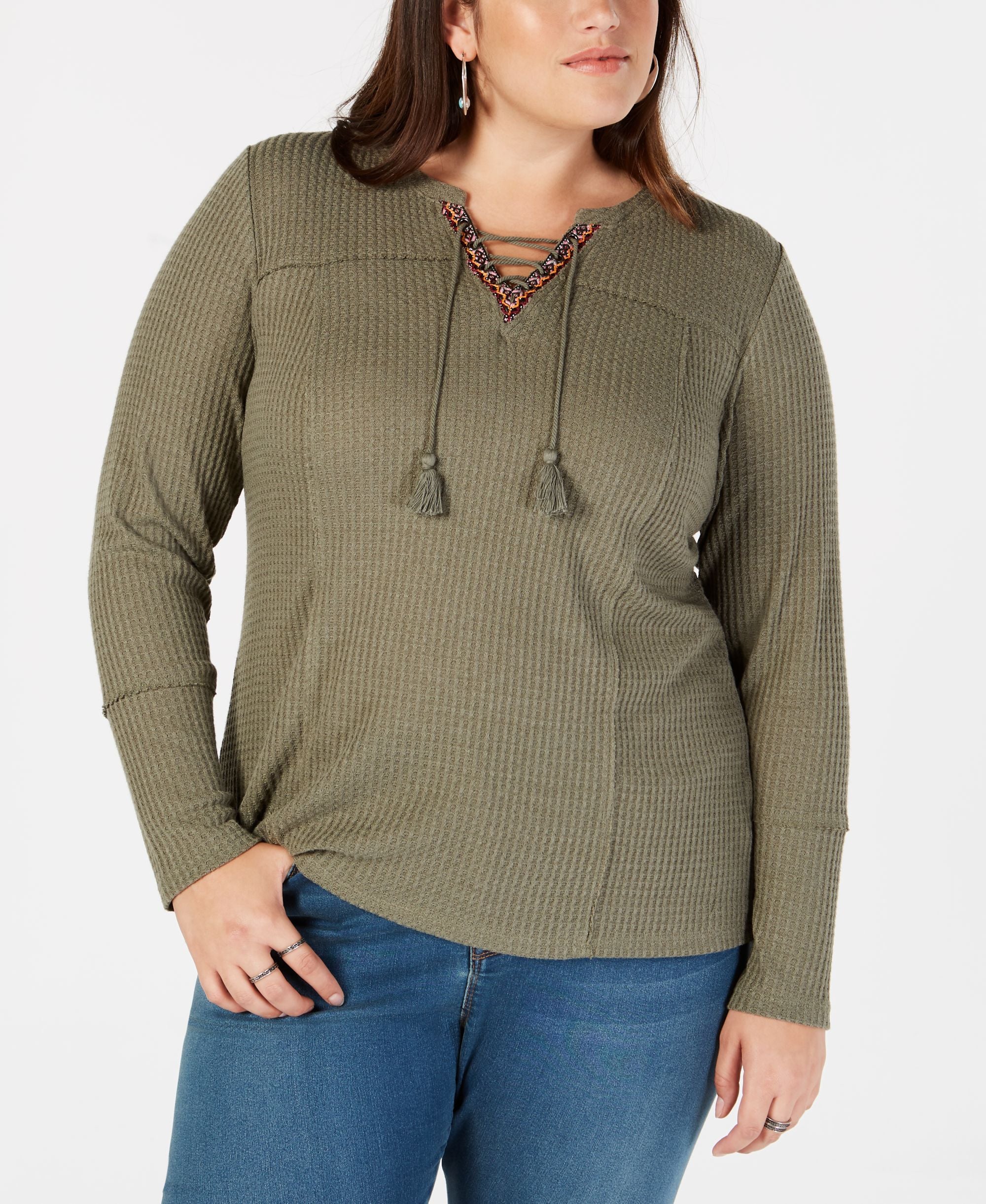 Style & Co Plus Size Lace Up Thermal Top
