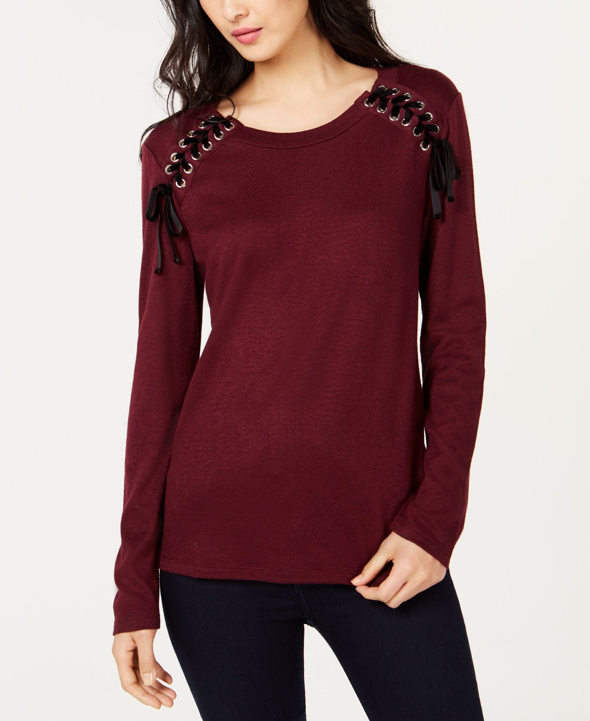Lace Up Scoop Neck Top