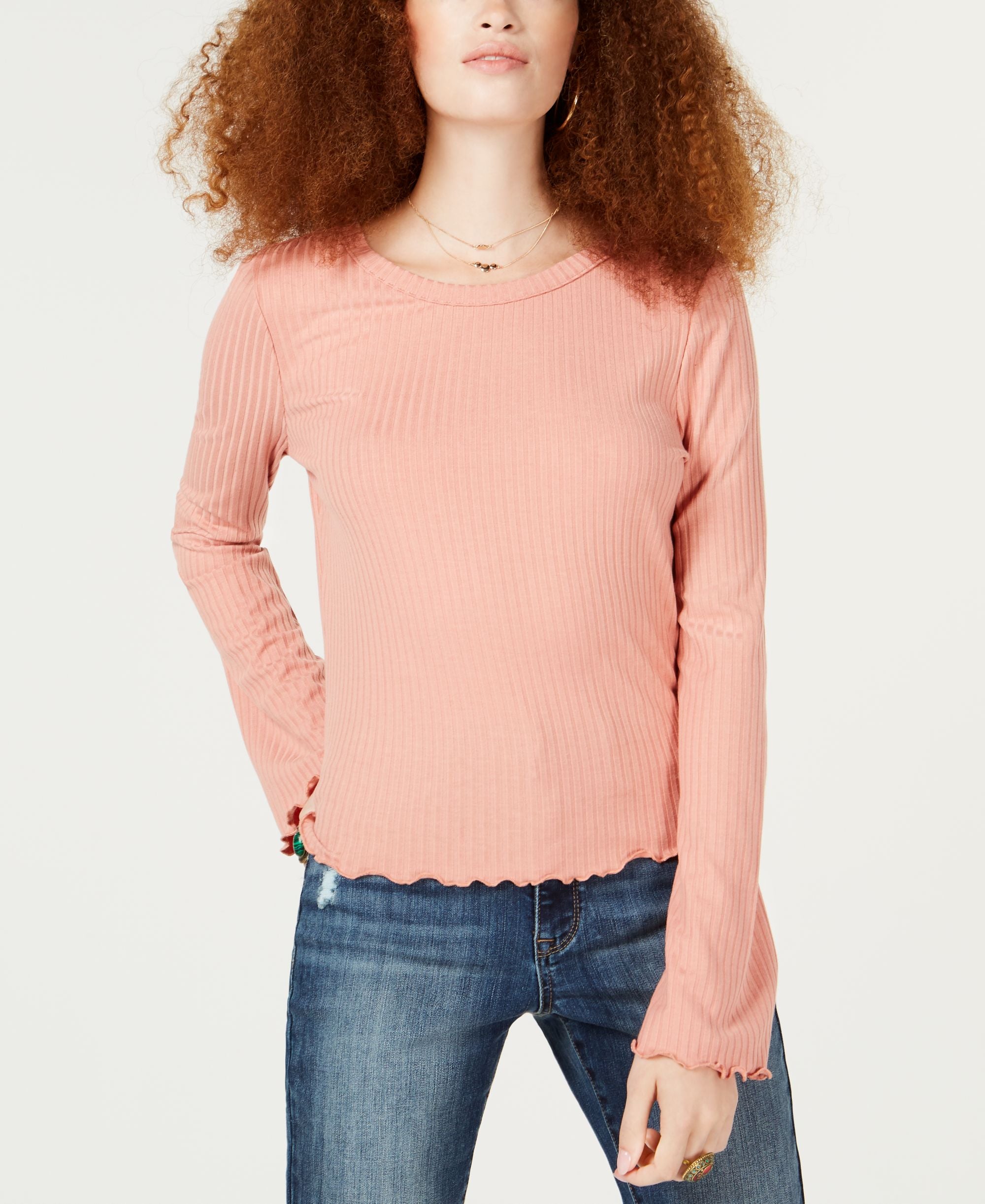 Juniors' Lace-Up Ribbed Top