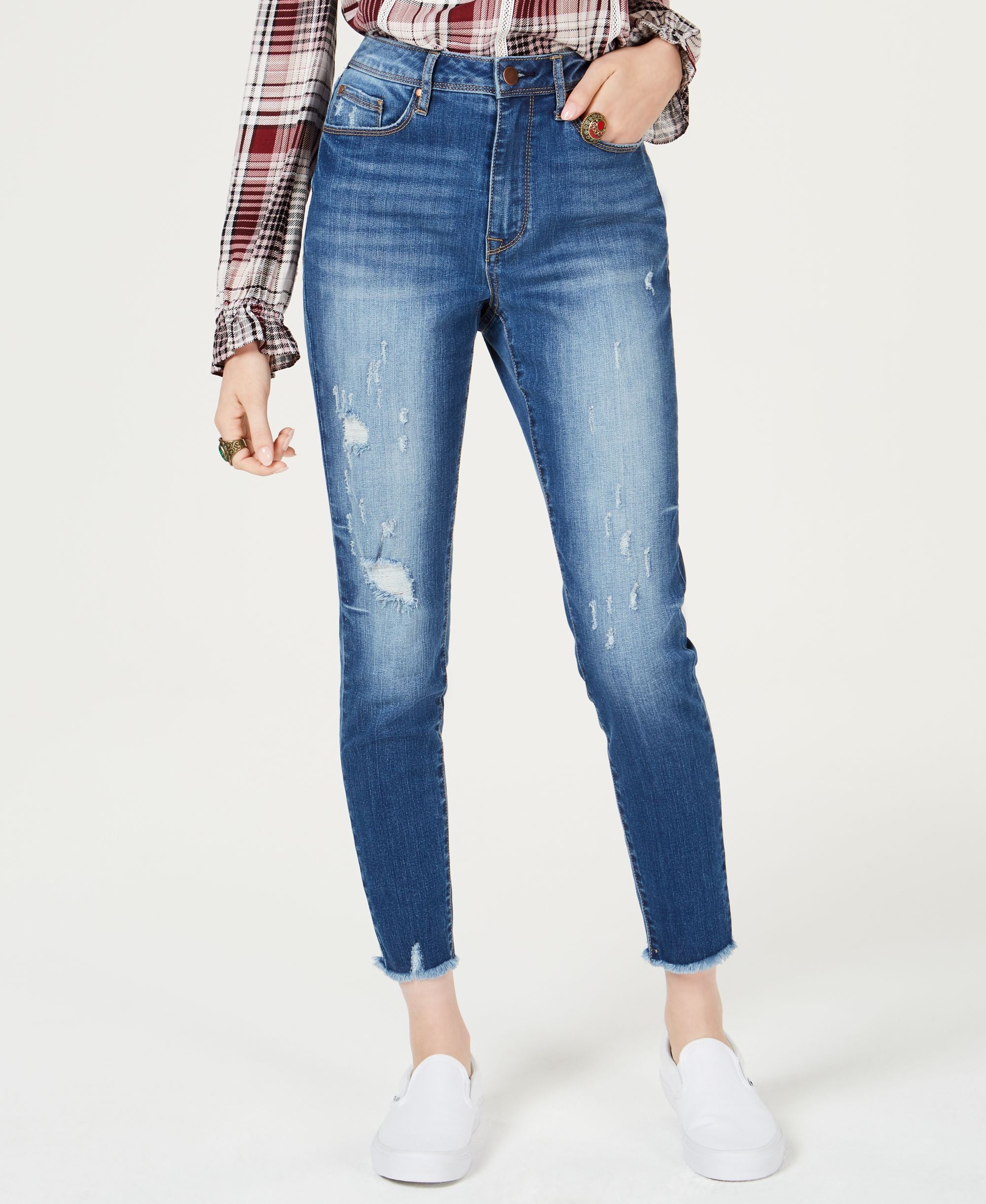 American Rag Juniors Ripped High Waisted Ankle Length Skinny Jeans