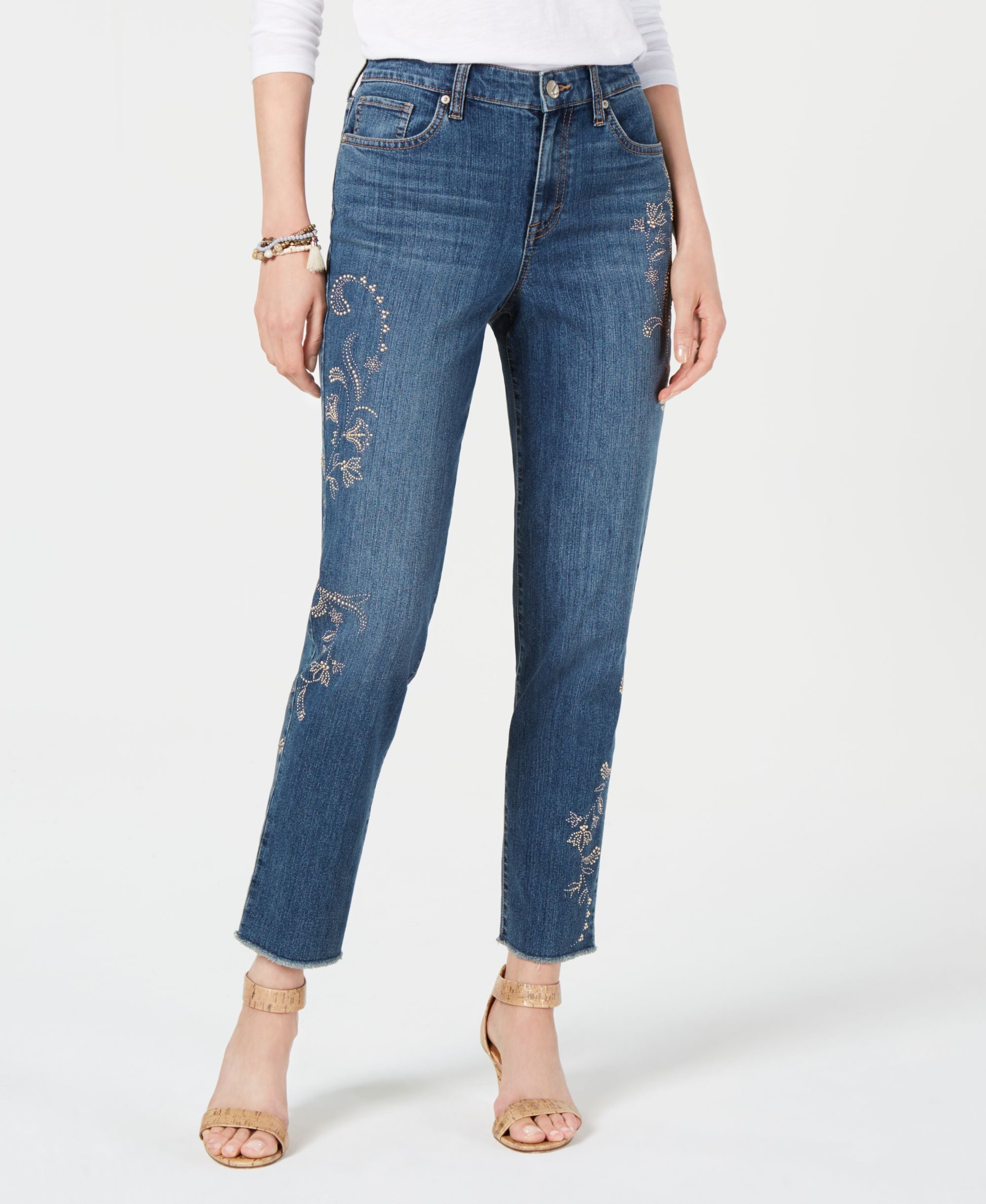 Style & Co Petite Studded Raw Hem Jeans