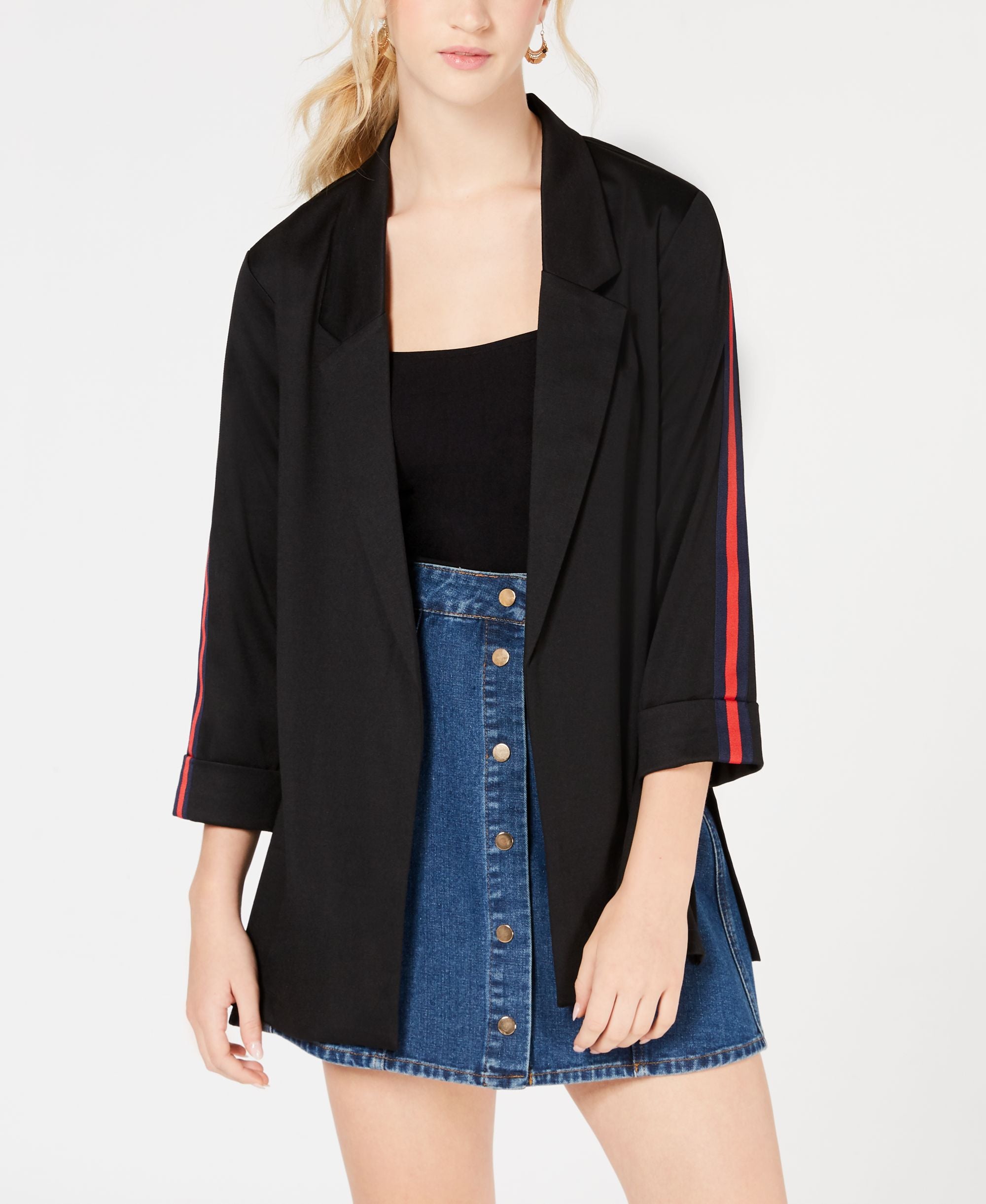 Almost Famous Juniors Stripe Sleeved Jacket