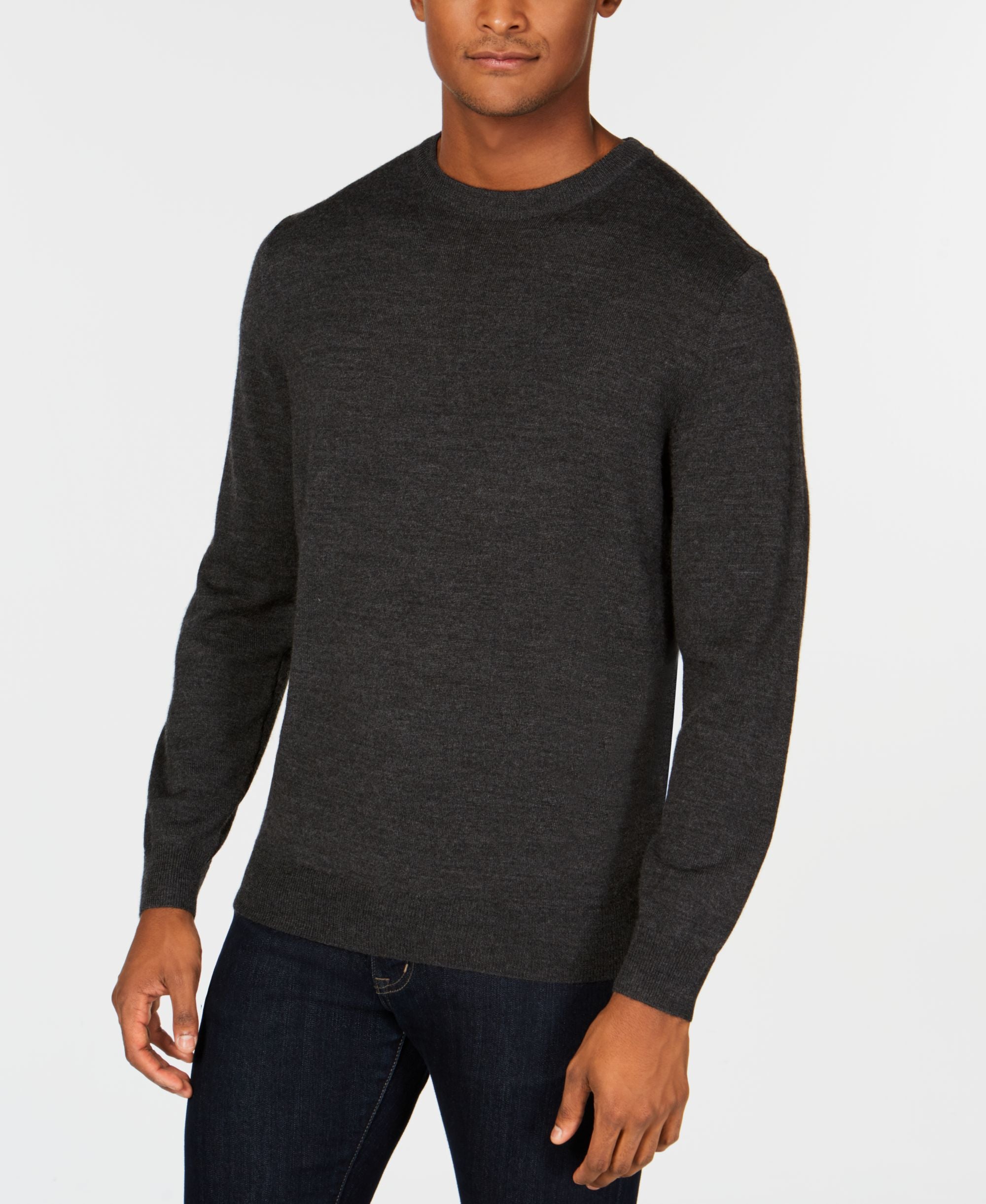 Club Room Mens Solid Crew Neck Merino Wool Blend Sweater