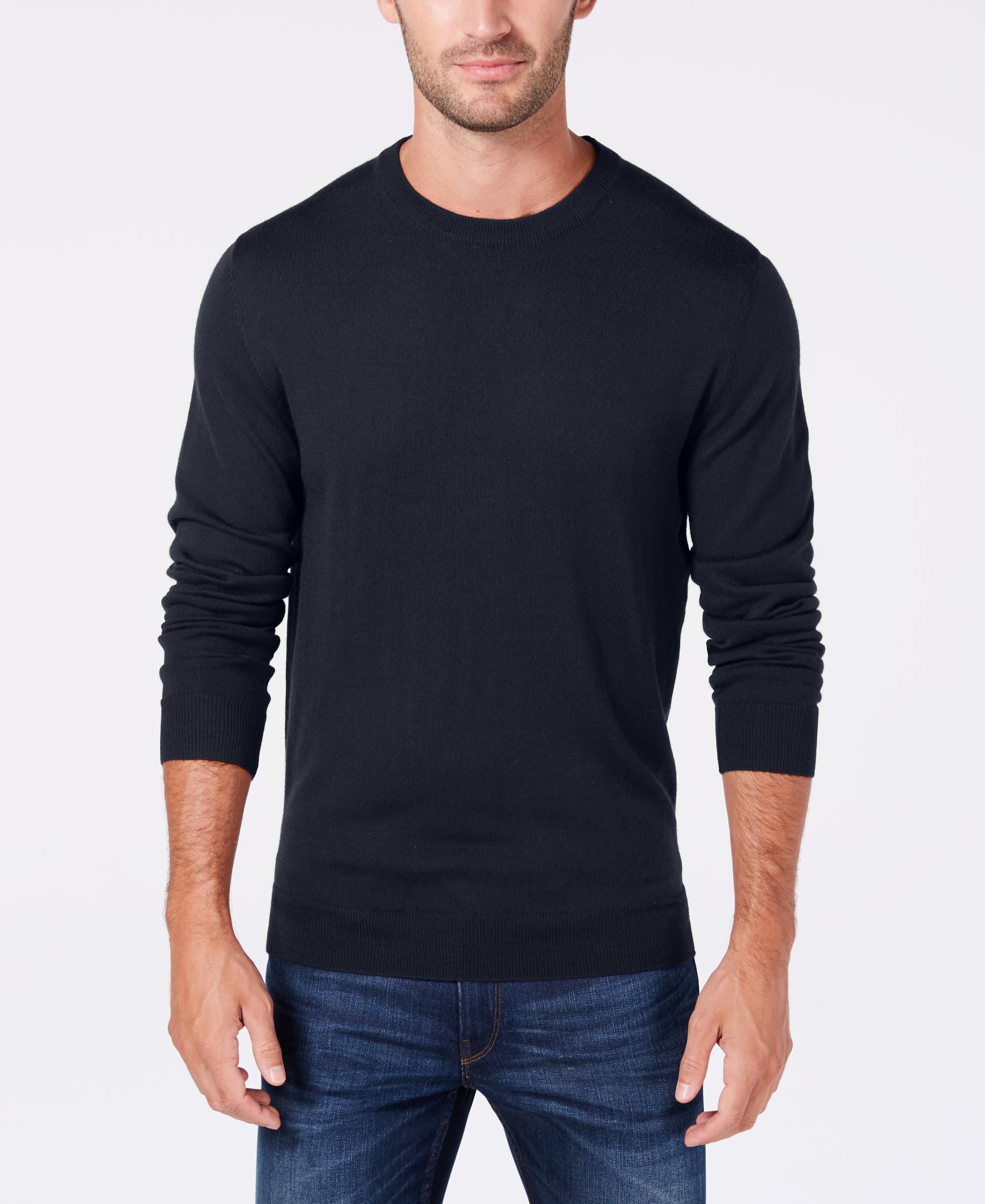 Club Room Mens Solid Crew Neck Merino Wool Blend Sweater