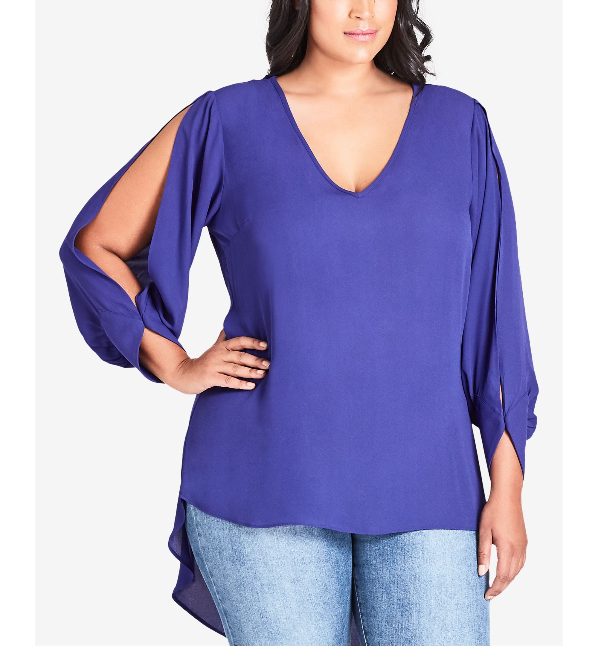 City Chic Trendy Plus Size Split Sleeve High Low Tunic