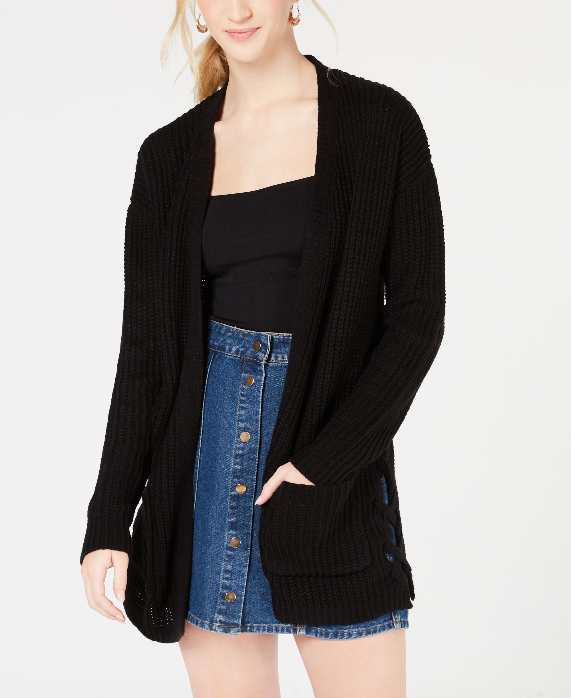 Hooked Up By Iot Juniors Long Knit Cardigan