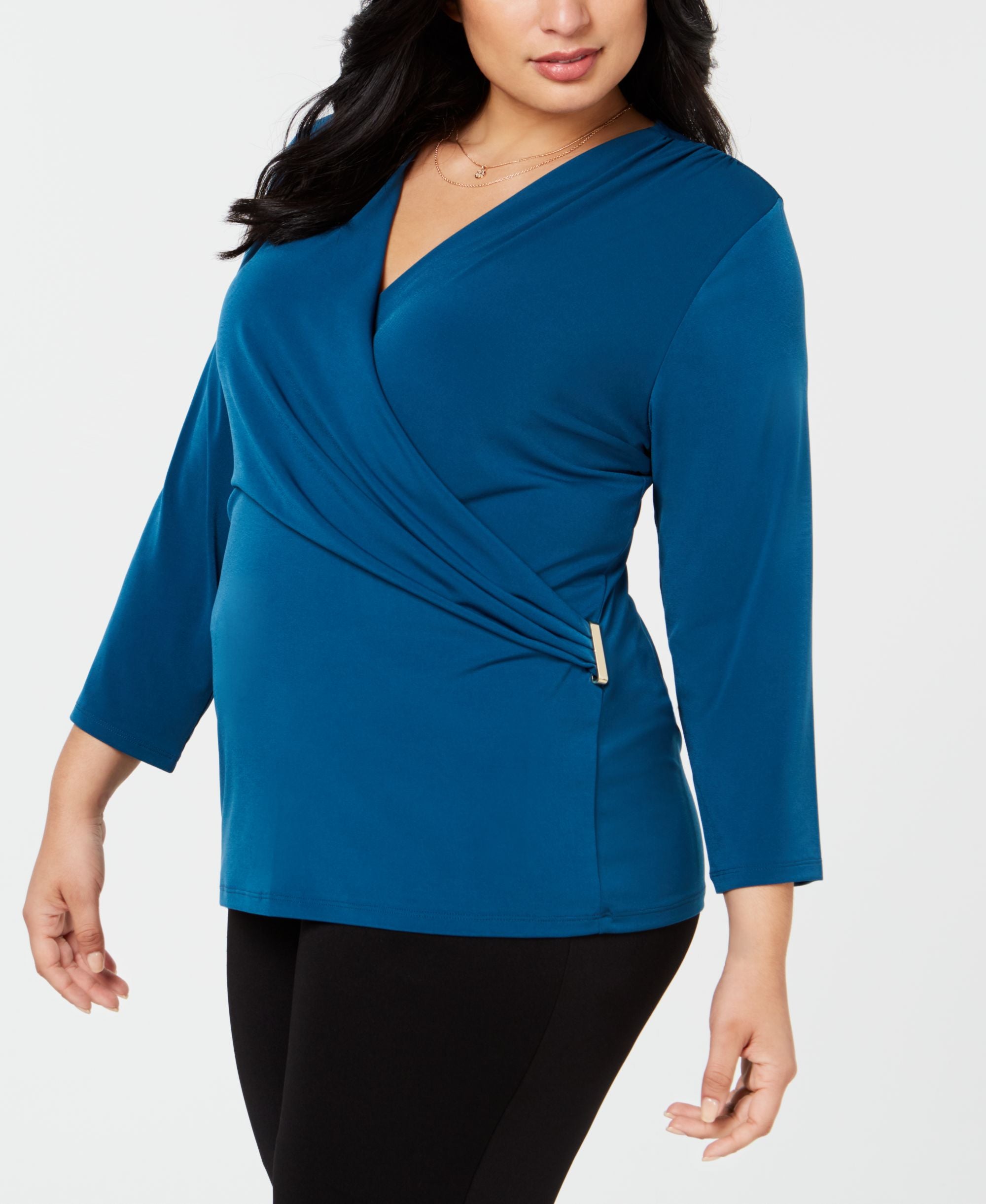 Charter Club Plus Size Faux Wrap Hardware Top