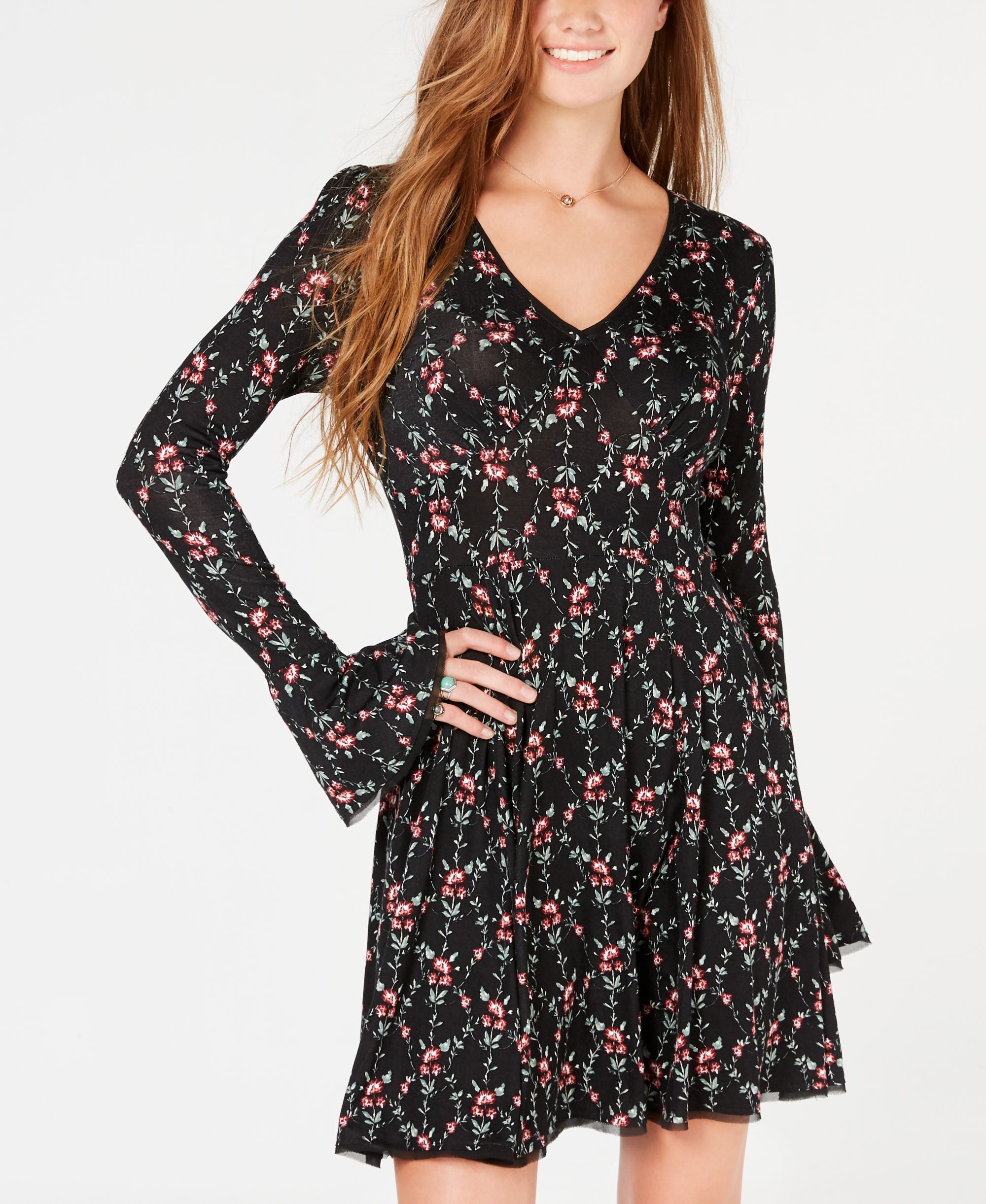 Juniors' Floral-Print Fit & Flare Dress