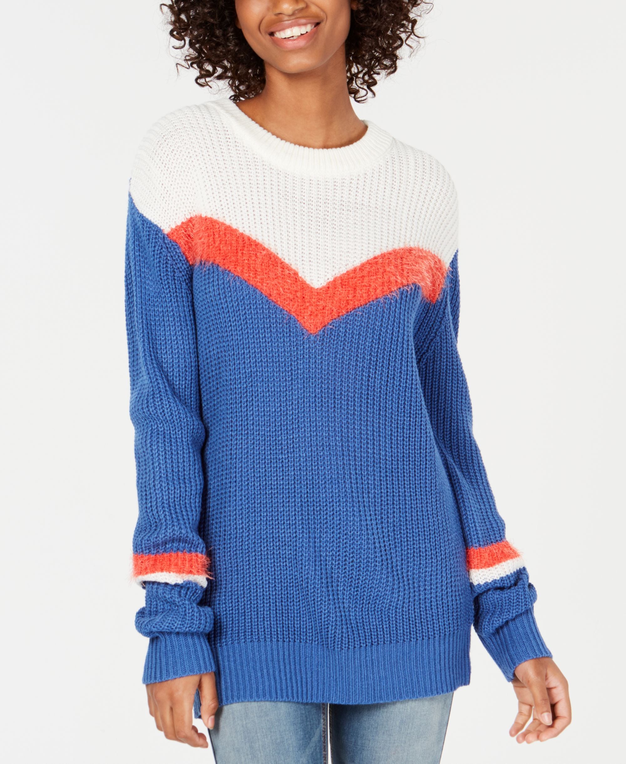 Juniors' Chevron-Stripe Sweater