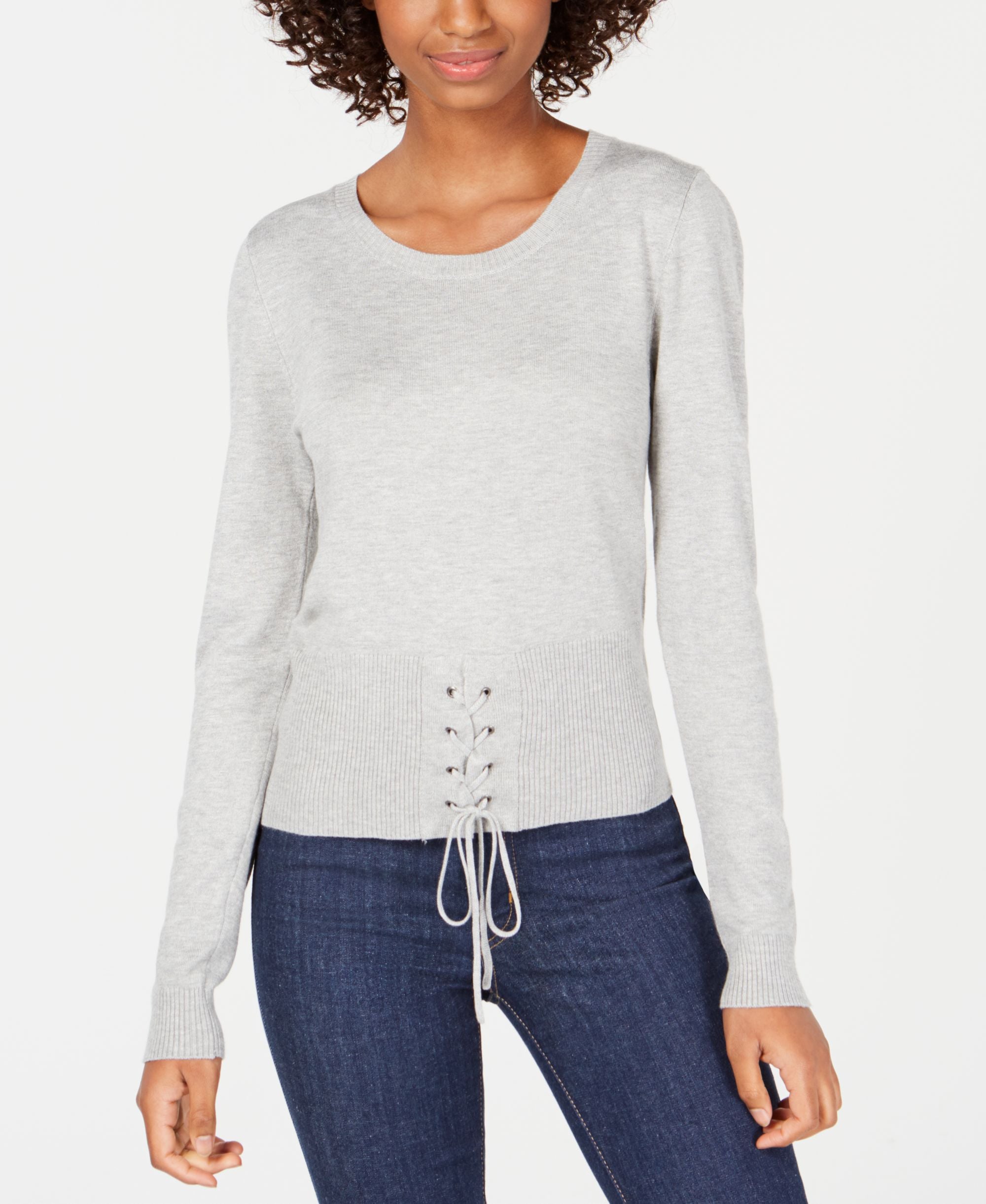 Hooked Up By Iot Juniors Crew Neck Lace Up Sweater