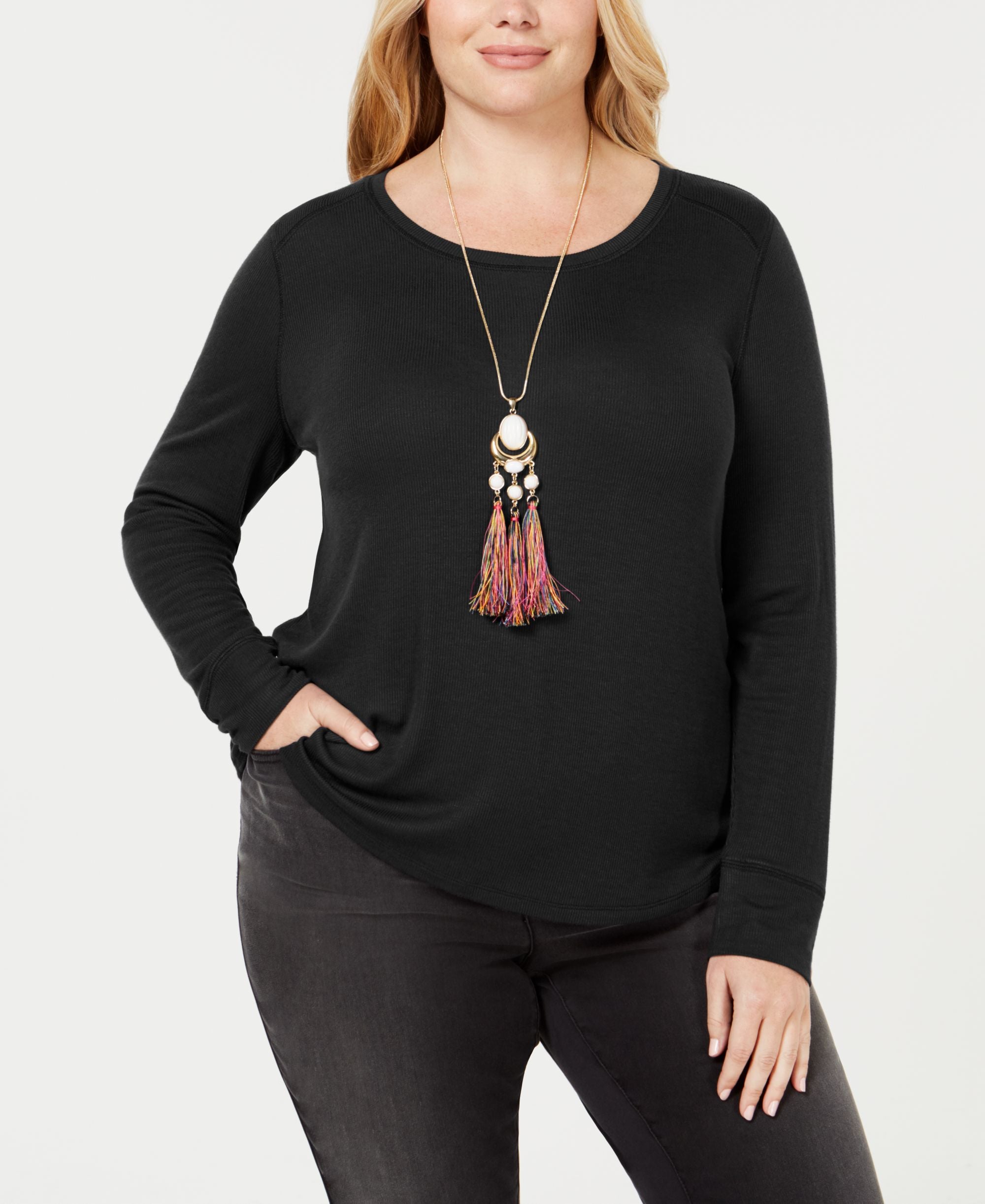I.N.C. Plus Size Ribbed Shirttail Top
