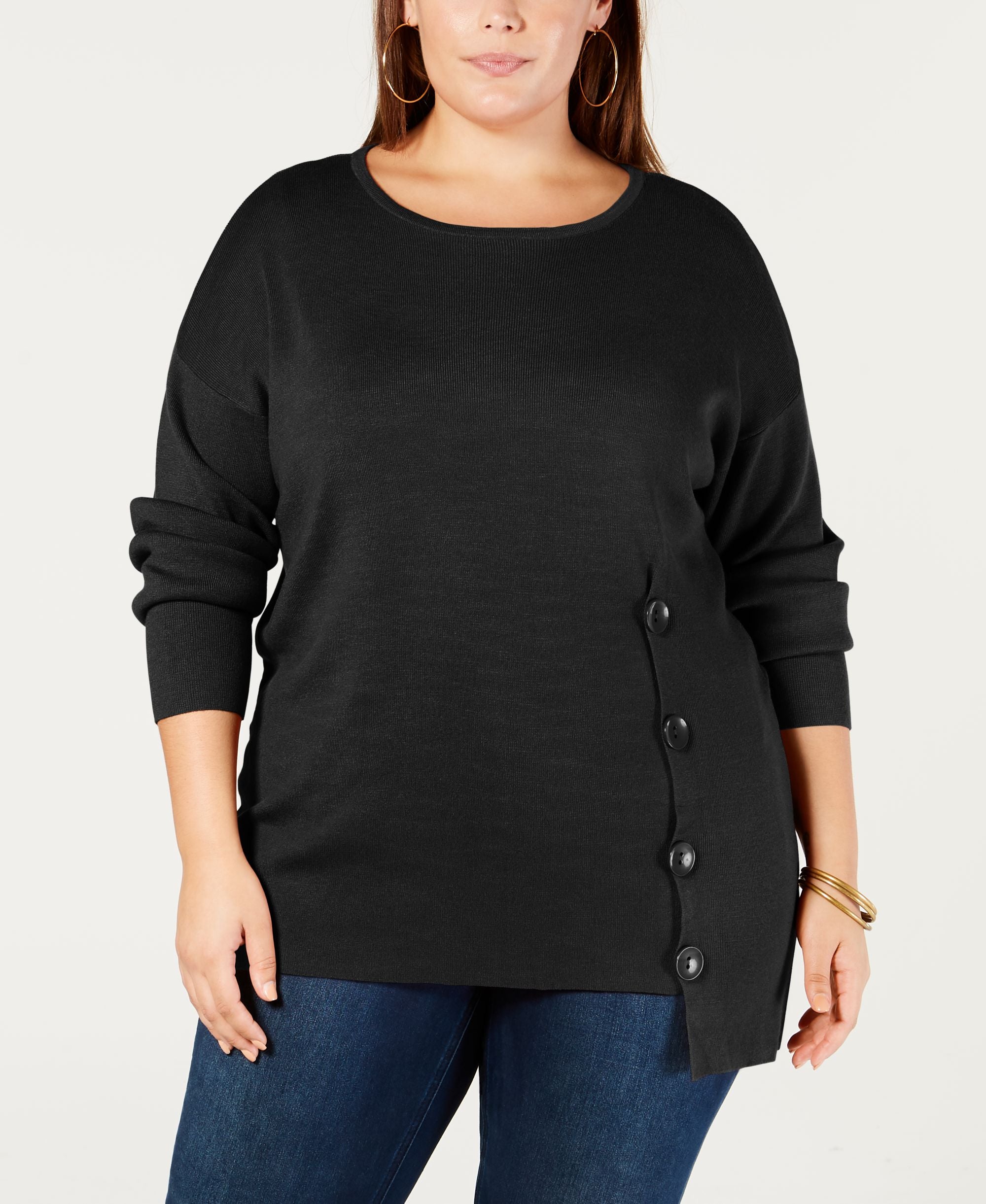 NY Collection Plus Size Side Button Sweater