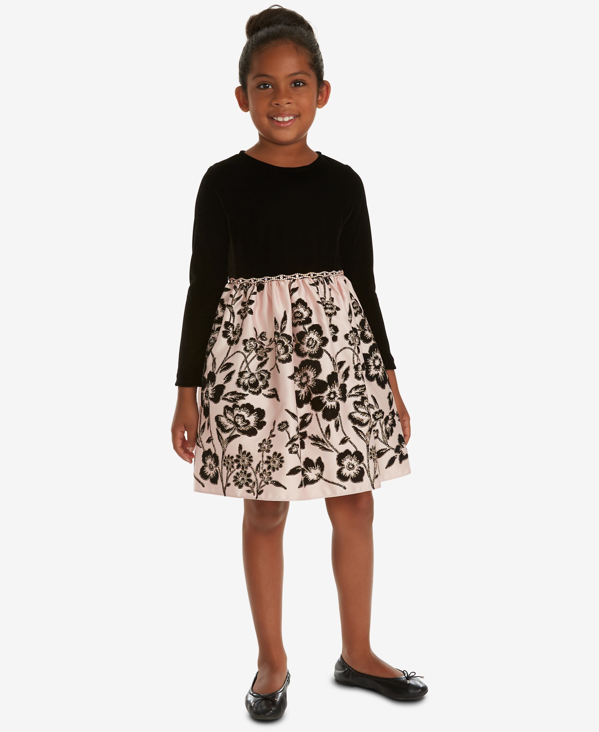 Rare Editions Toddler Girls Velvet Satin Flocked Dress