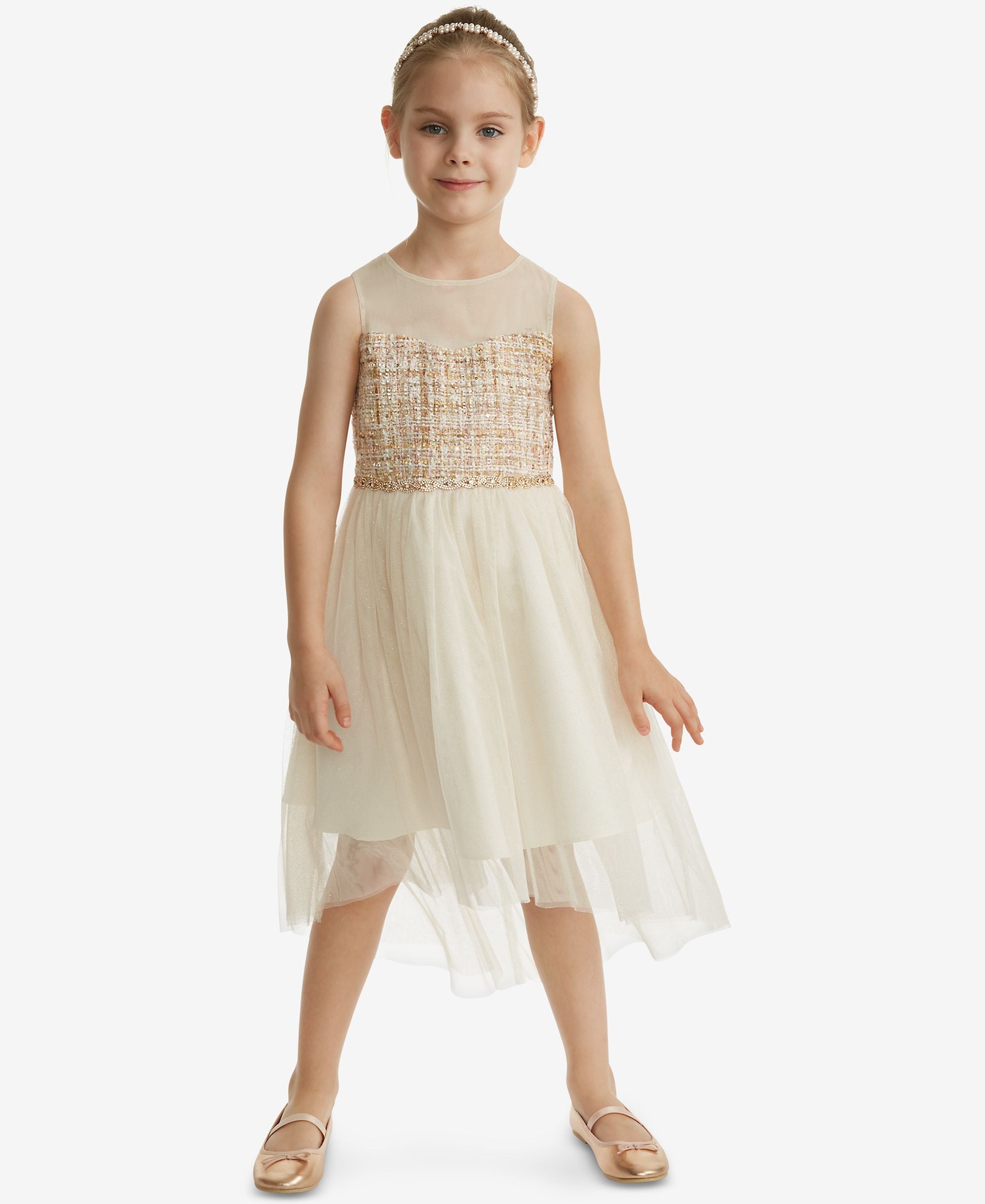 Rare Editions Toddler Girls Boucle Illusion Neck Dress
