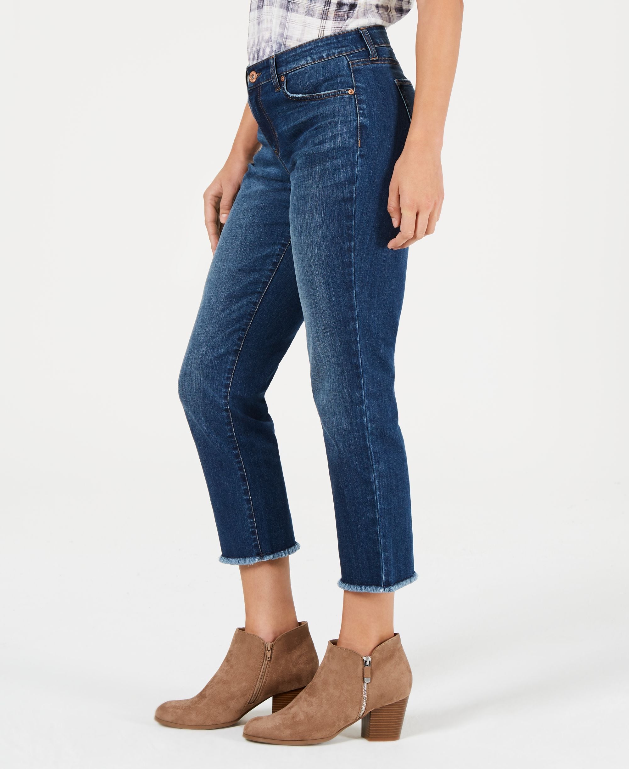 Style & Co Petite High Rise Curvy Fit Raw Hem Jeans