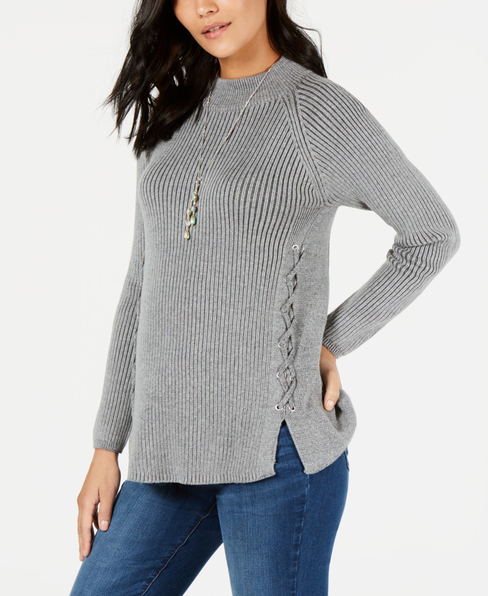 Style & Co Petite Lace Up Sweater