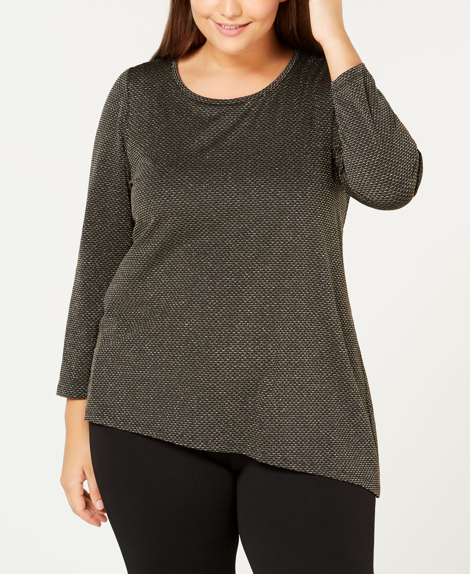 Calvin Klein Plus Size Metallic Asymmetrical Hem Top