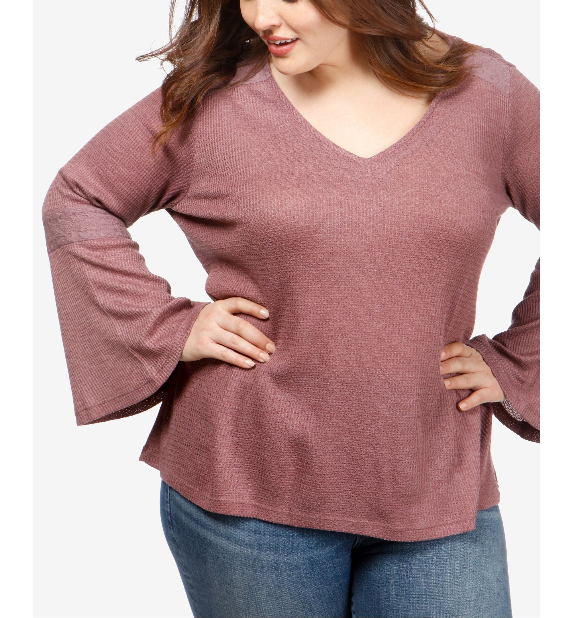 Lucky Brand Trendy Plus Size Flare Sleeve Thermal Top