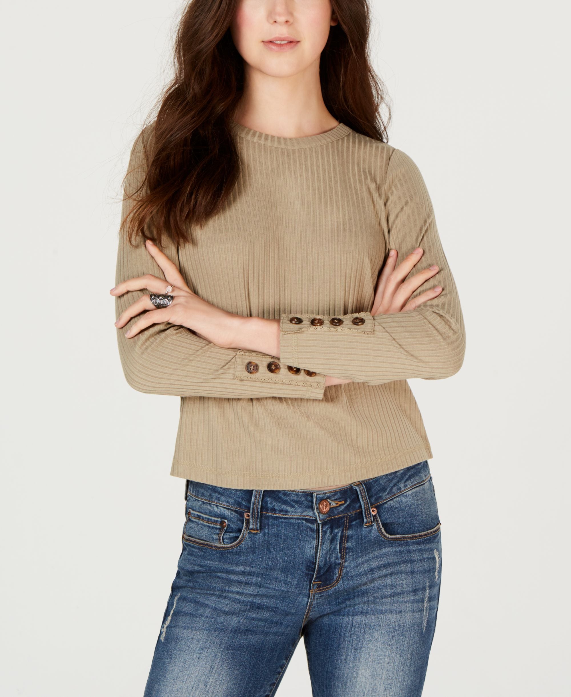 American Rag Juniors Ribbed Button Detail Top