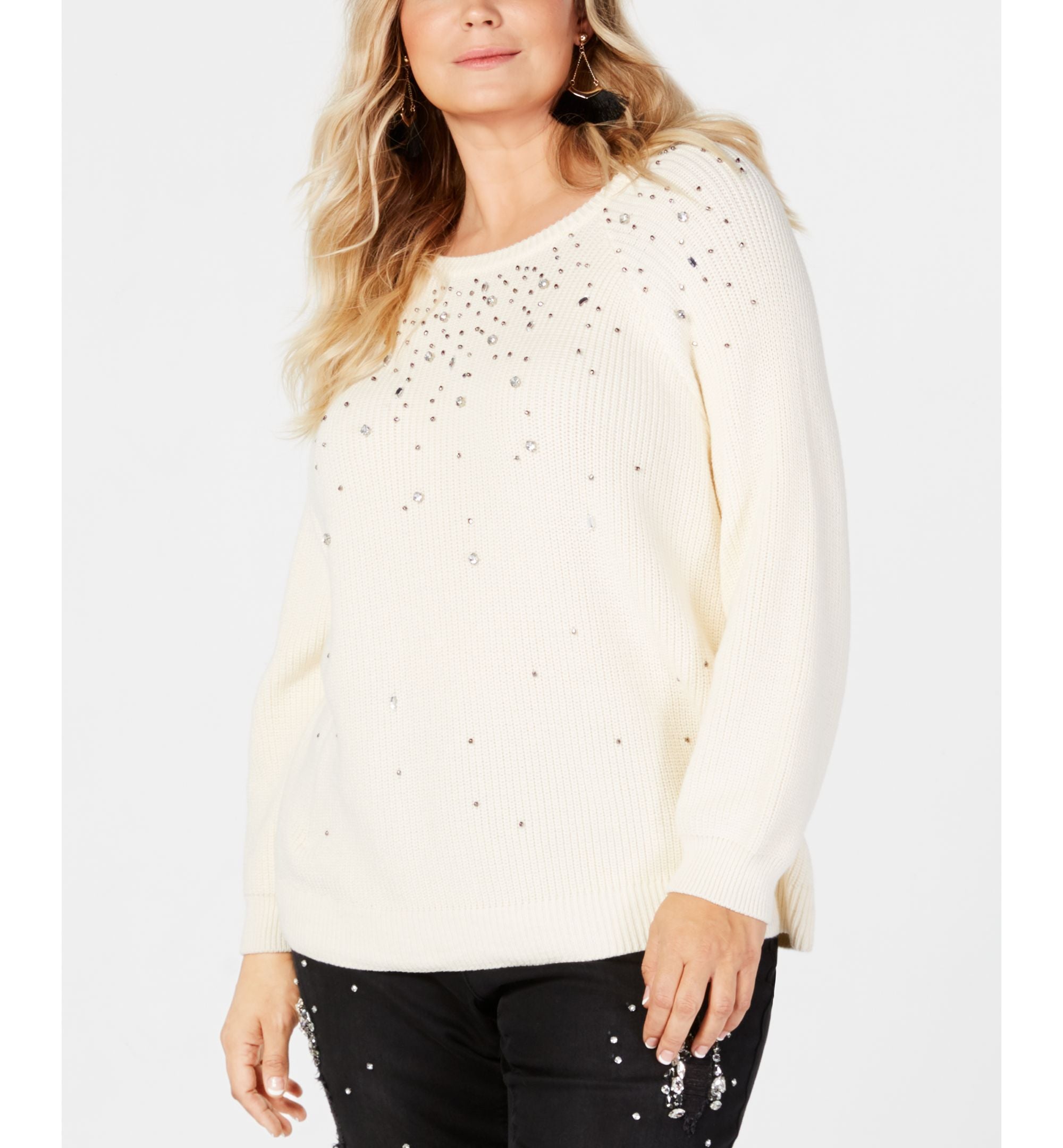 Plus Size Rhinestone Embellished Sweater