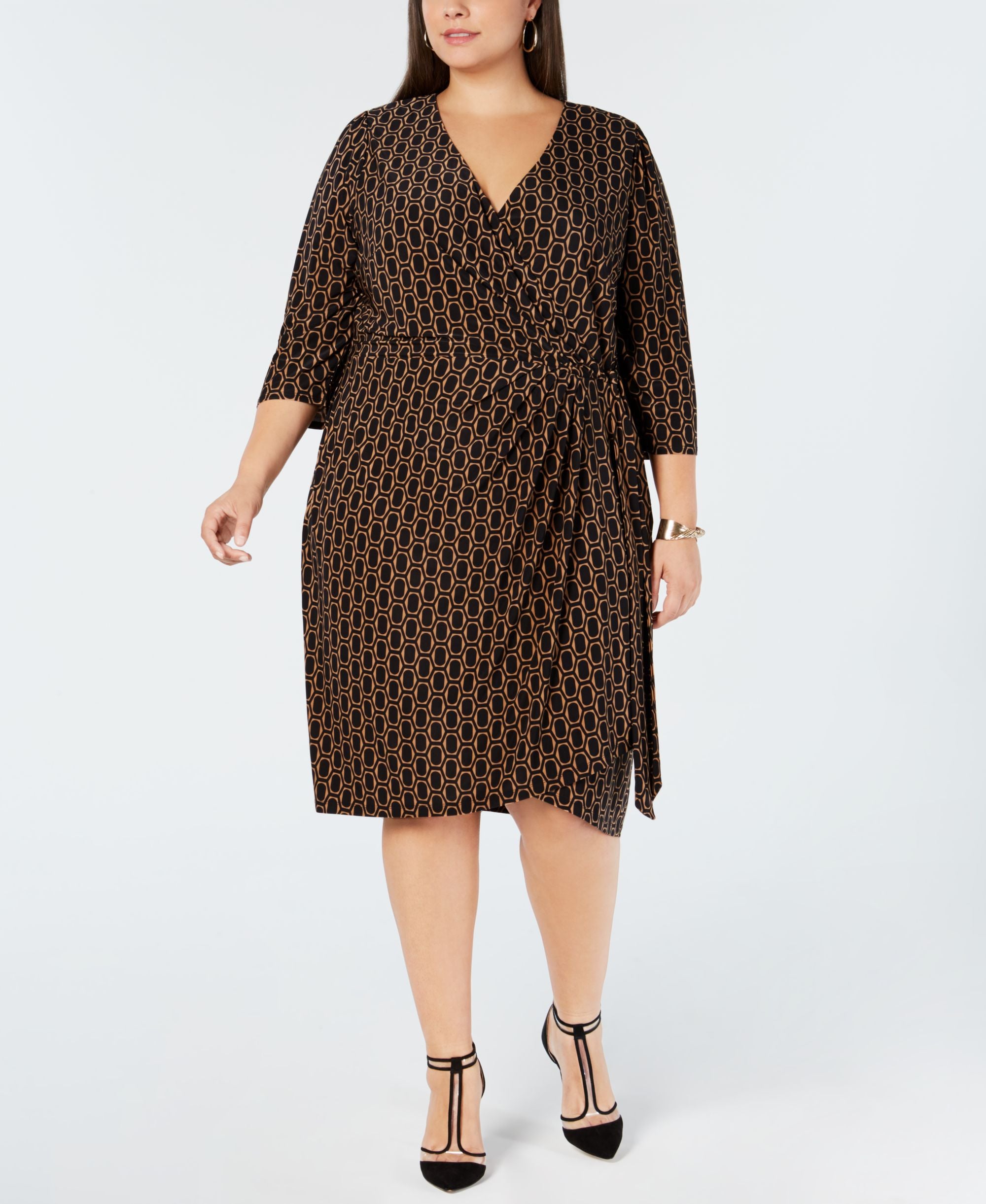 Plus Size Printed Faux Wrap Dress