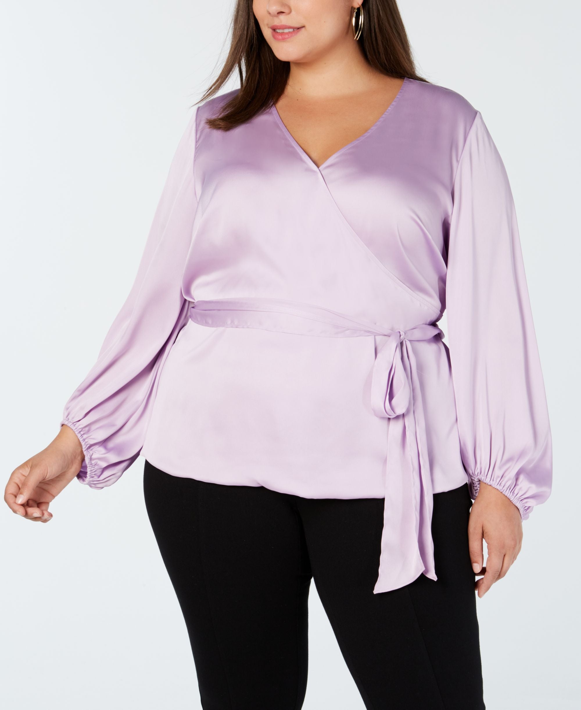 I.N.C. Plus Size Belted Blouson-Sleeve Top