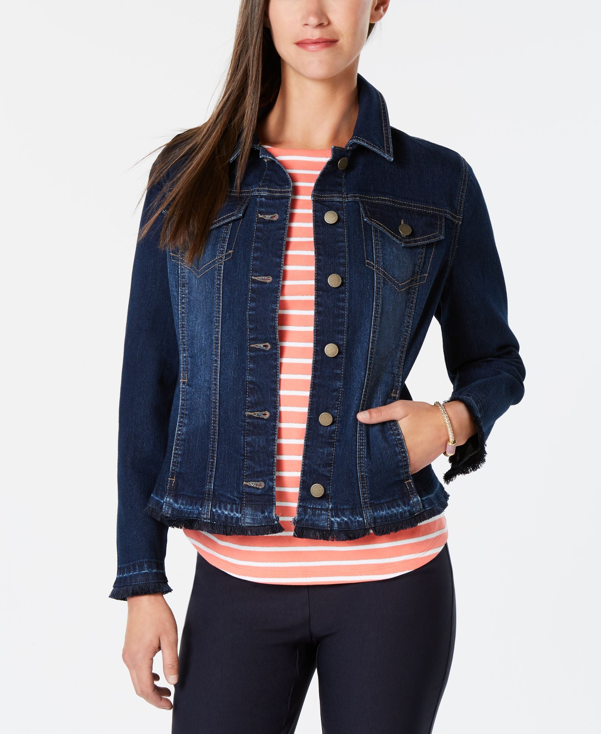 Charter Club Frayed Trim Jean Jacket