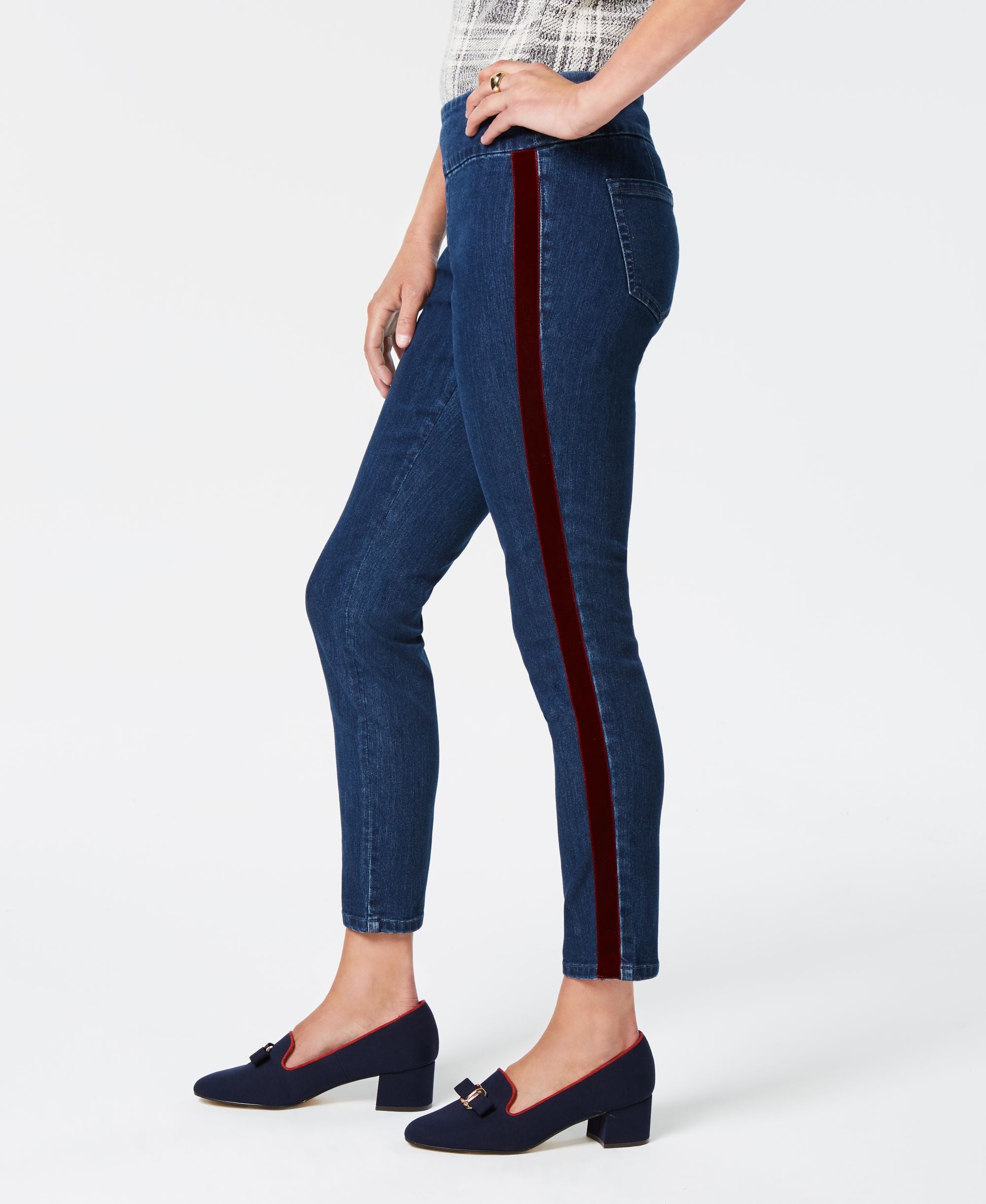 Petite Velvet-Trim Tummy-Control Jeans