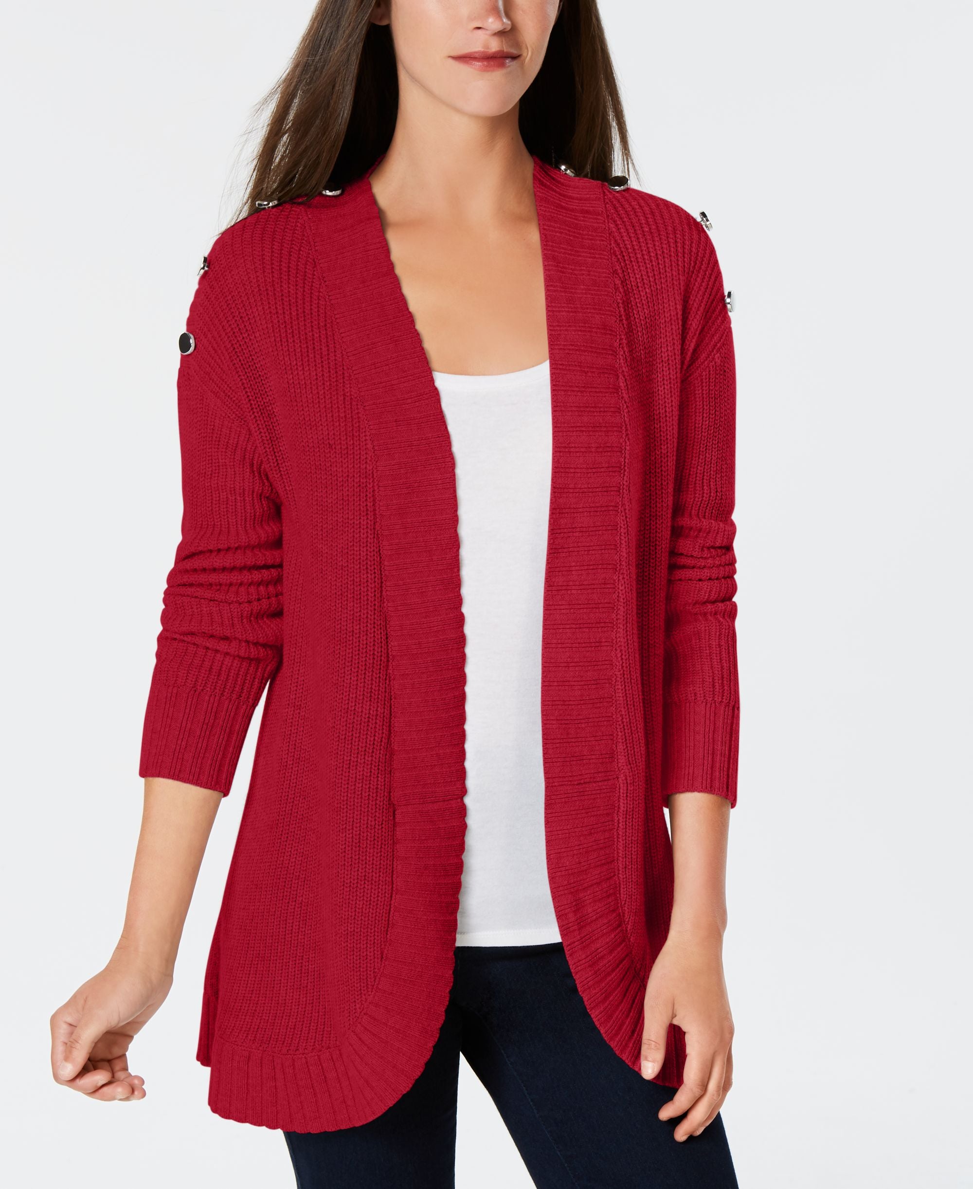 Charter Club Button Detail Curved Hem Cardigan