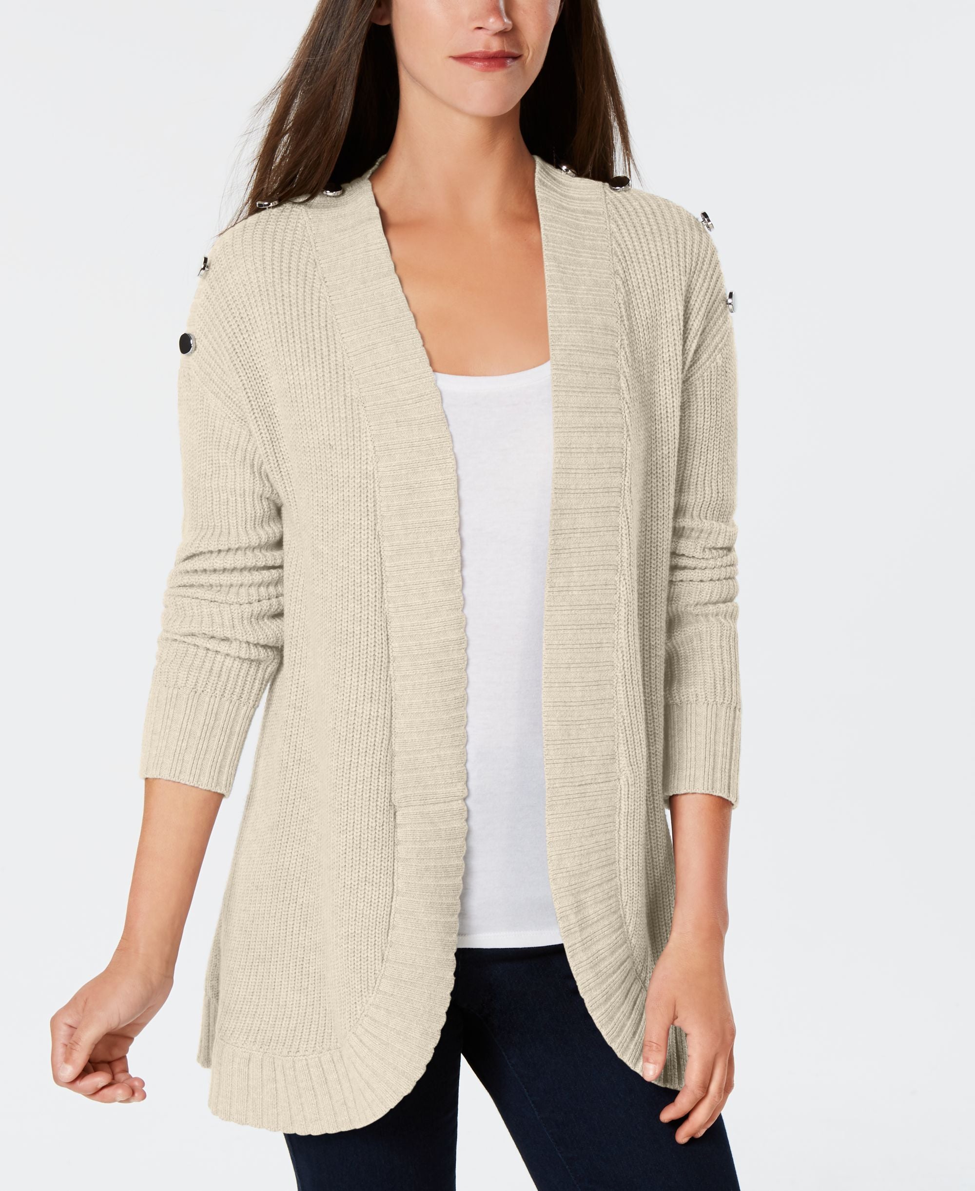 Charter Club Button Detail Curved Hem Cardigan