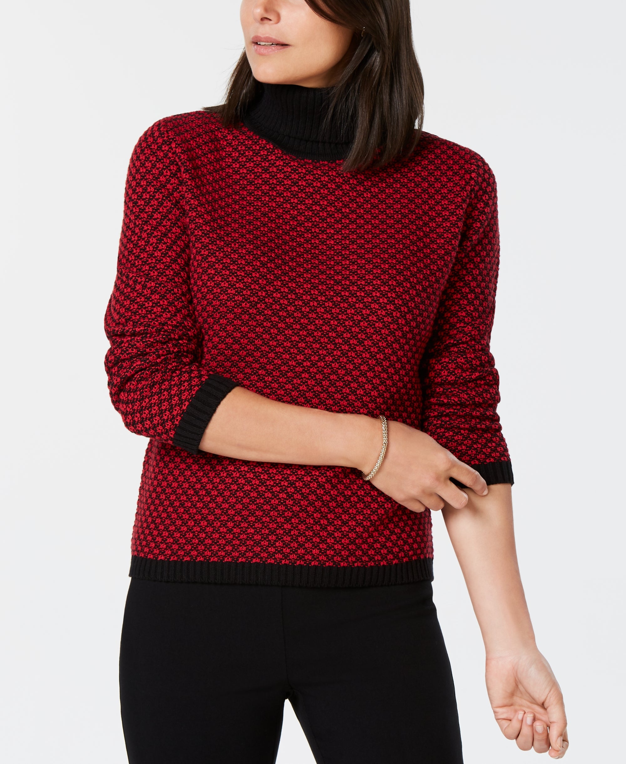 Women's Cotton Two-Tone Turtleneck Sweater