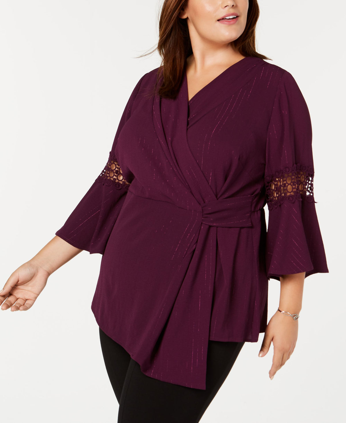 NY Collection Plus Size Faux Wrap V Neck Top